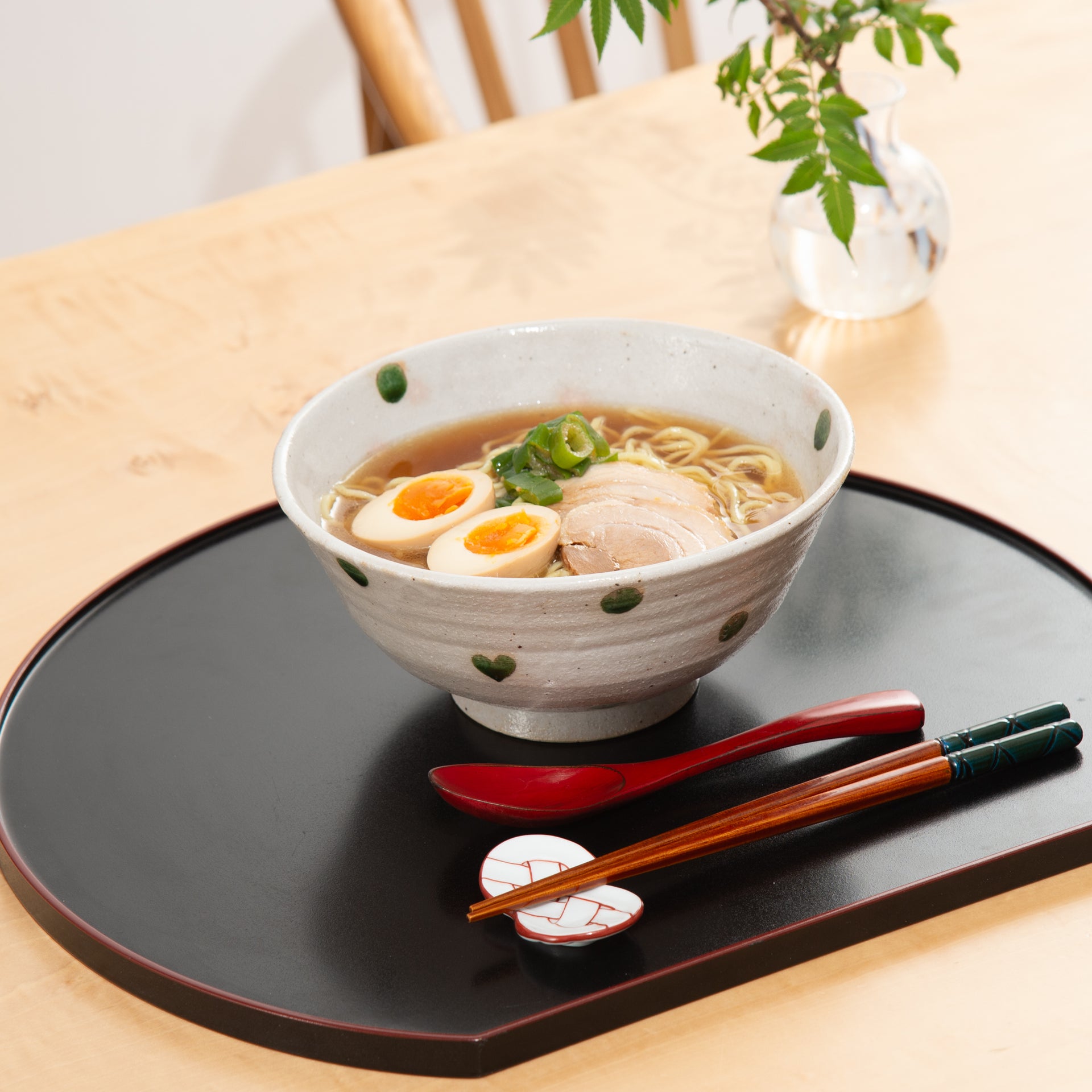 Green Polka Dots Pattern Ramen Bowl 7.7 in