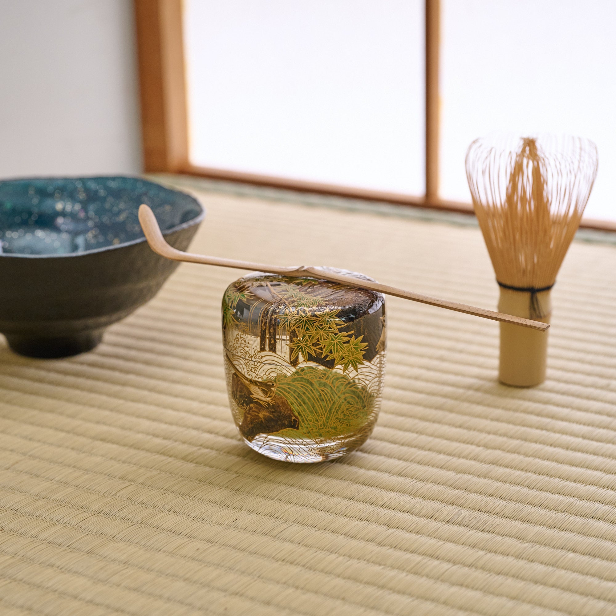 Wagtails at the Waterfall Natsume Matcha Container