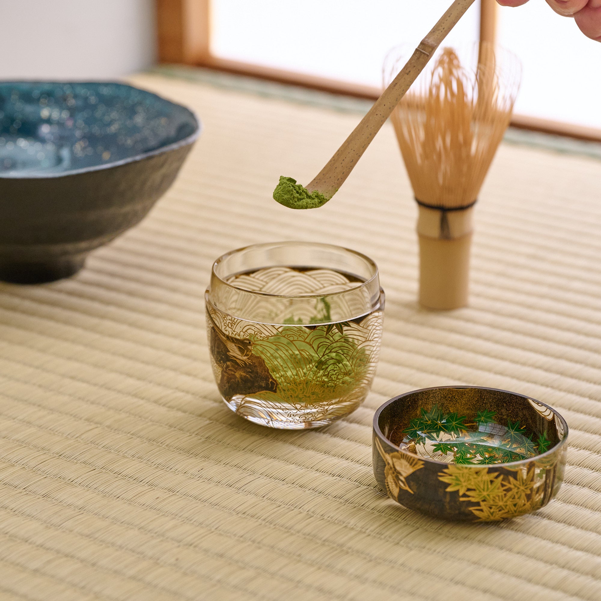 Wagtails at the Waterfall Natsume Matcha Container