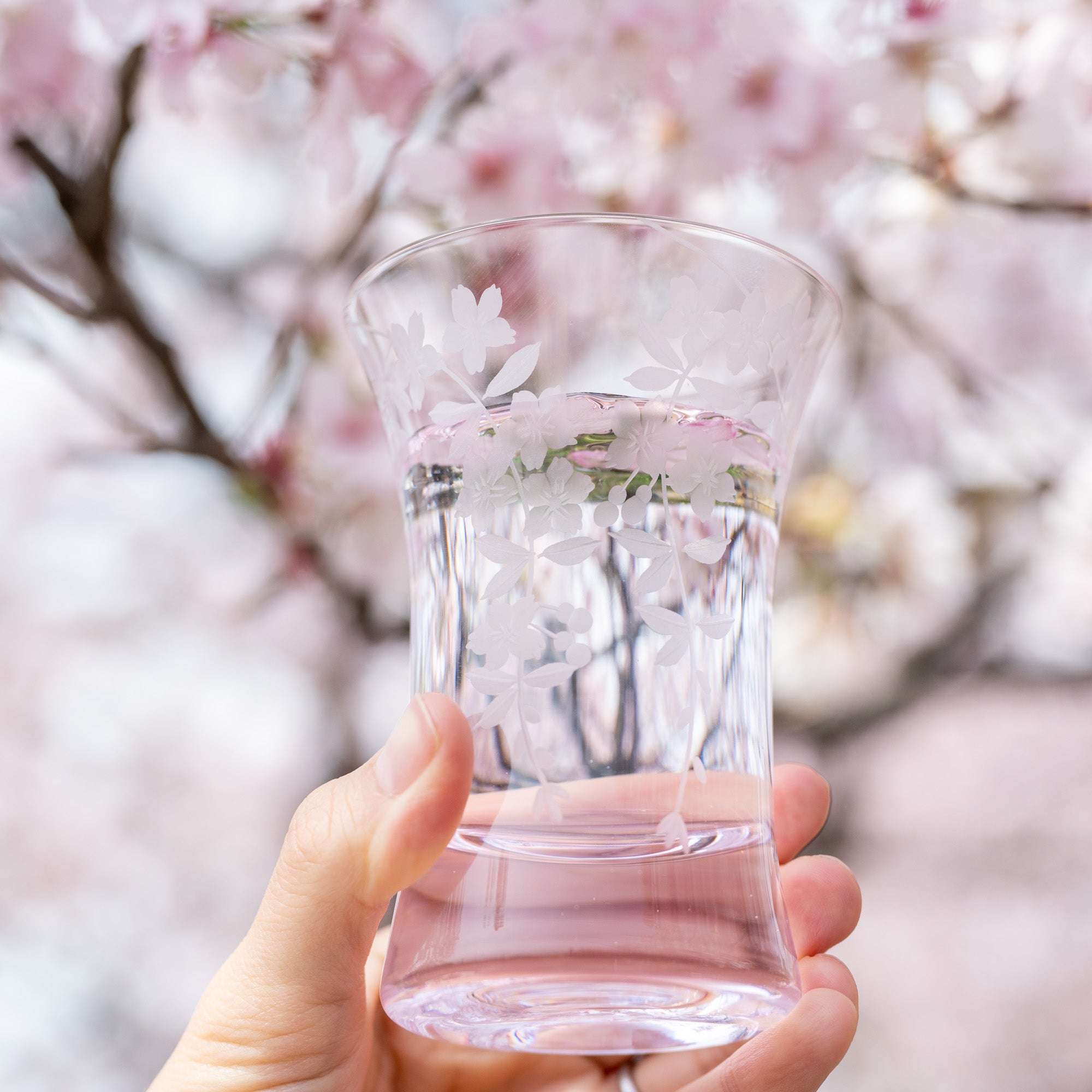 Hirota Weeping Cherry Blossom Edo Kiriko Cut Glass Tumbler Pair