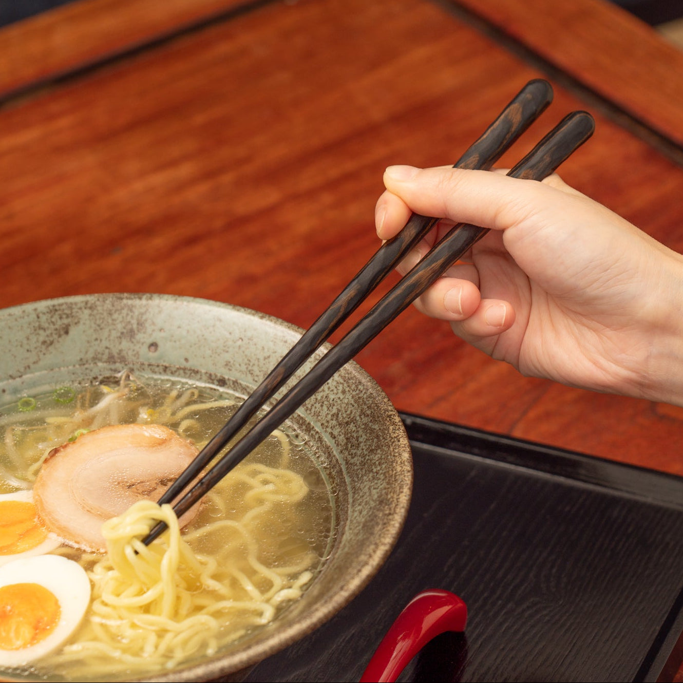 Thick Wavy Grip Wood Grain Chopsticks