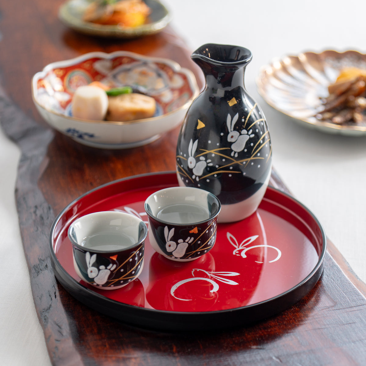 Kutani Ware Jumping Rabbit Sake Set with Tray – Japanese Porcelain, for ...