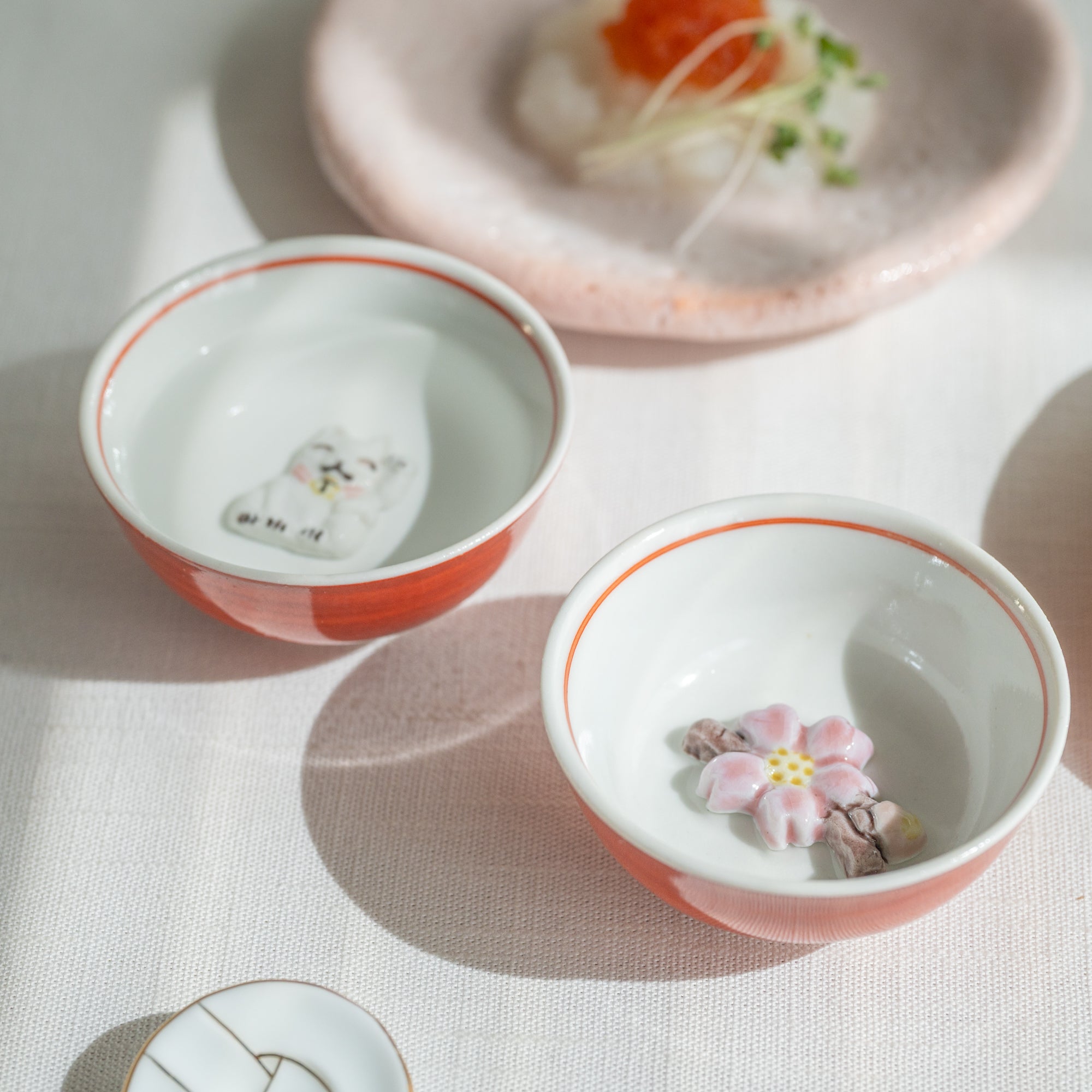 Lucky Cat & Sakura Sakazuki Flat Sake Cup Set