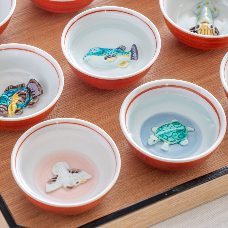 Crane & Turtle Sakazuki Flat Sake Cup Set