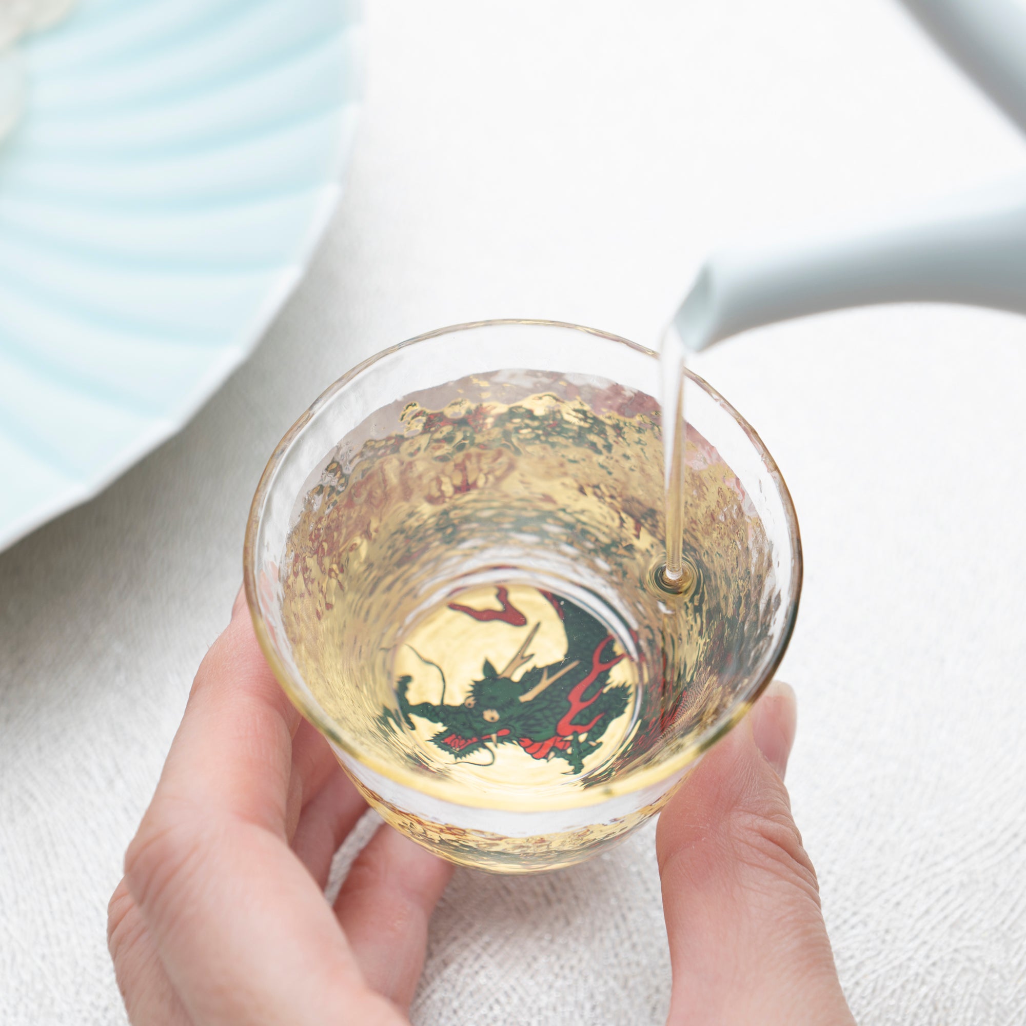 Copa de sake Maki-e Guinomi de dragón verde