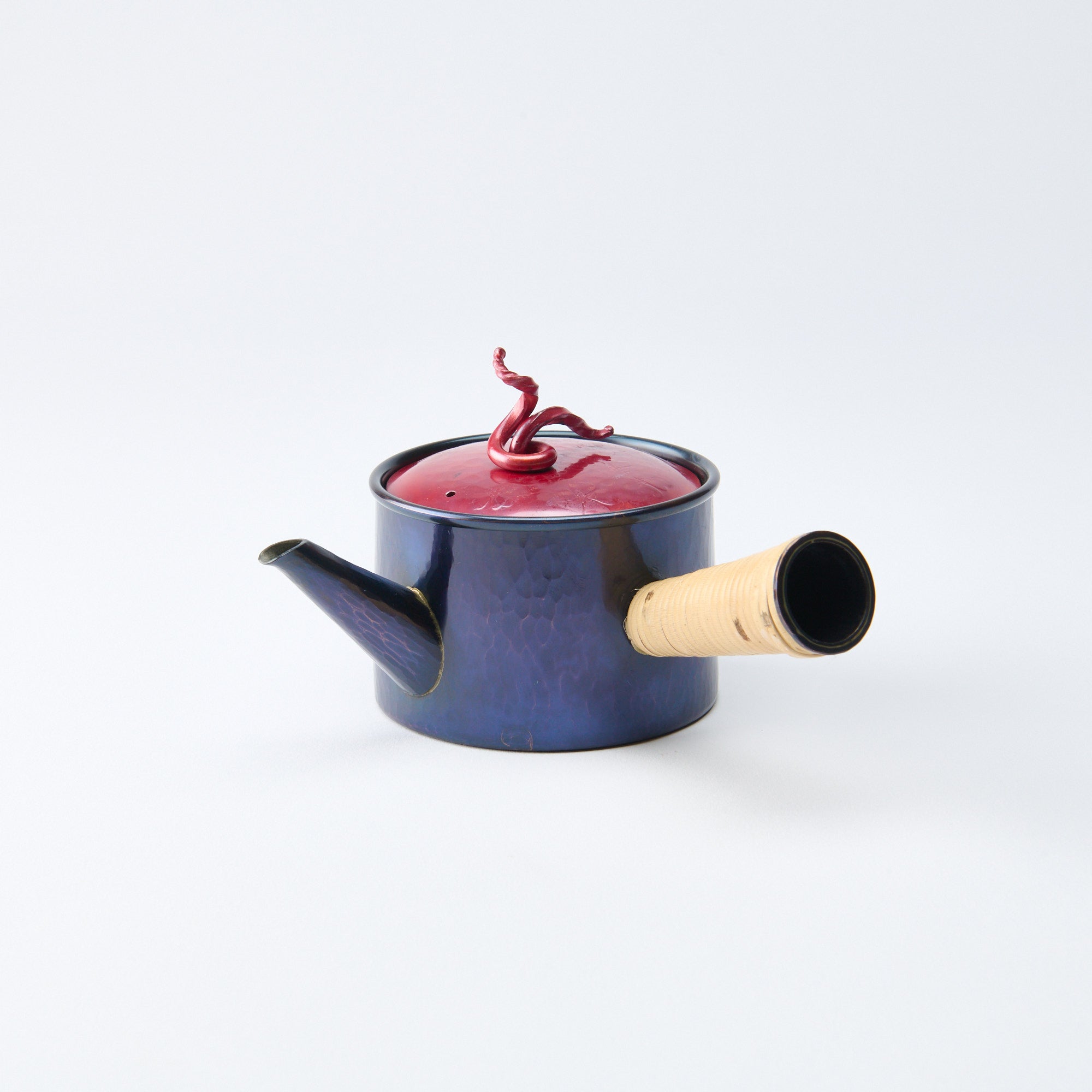 Cylindrical Indigo Blue And Red Japanese Teapot