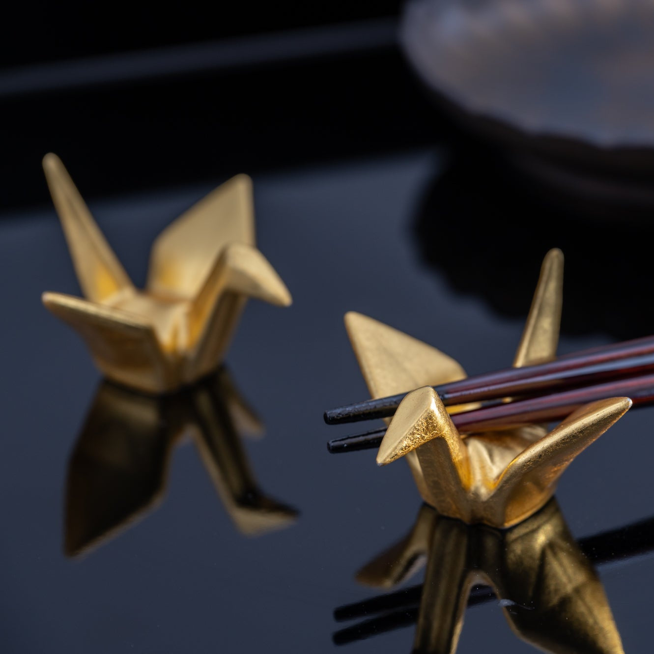 Golden Crane Chopstick Rest Pair