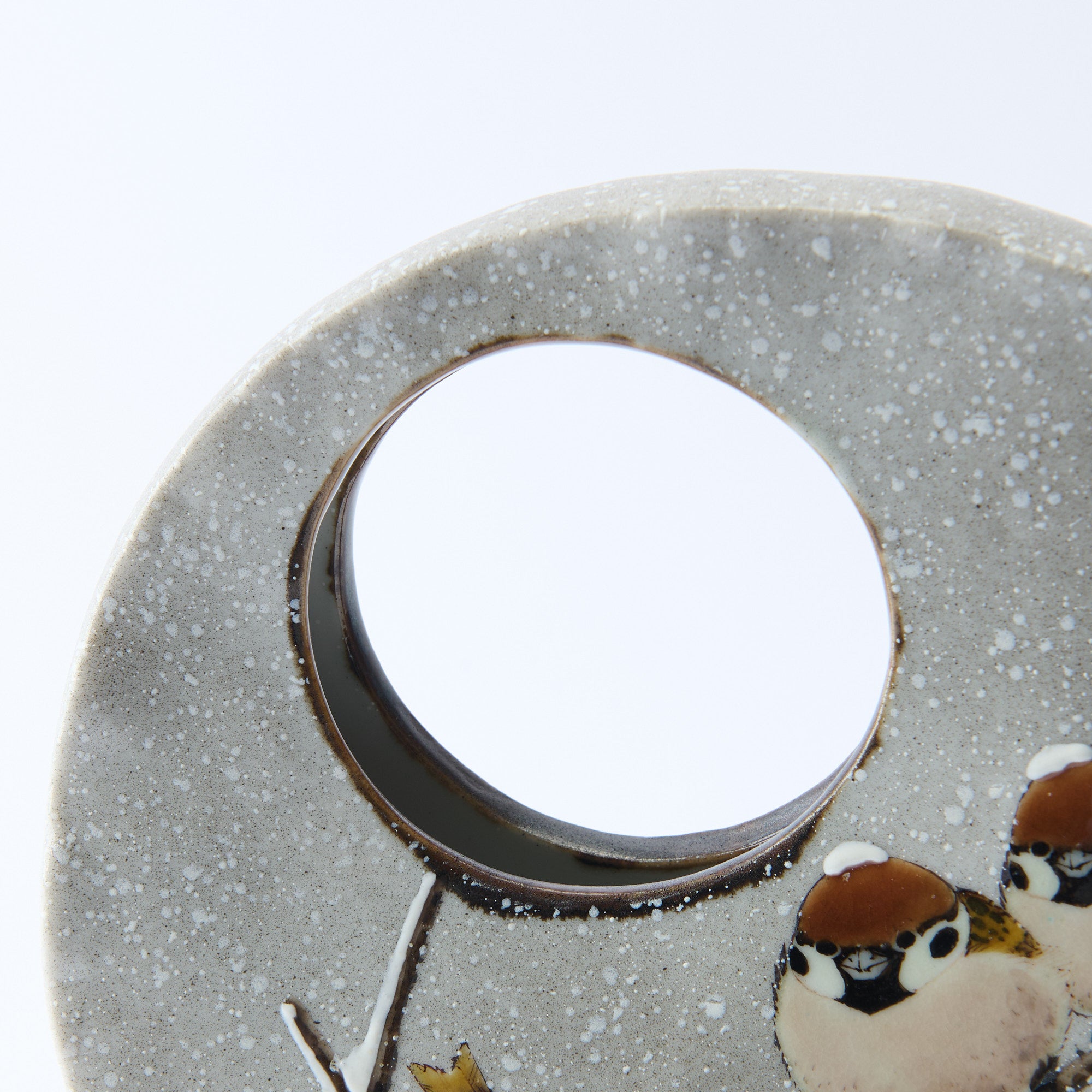Snow and Sparrows Round-Window Japanese Flower Vase