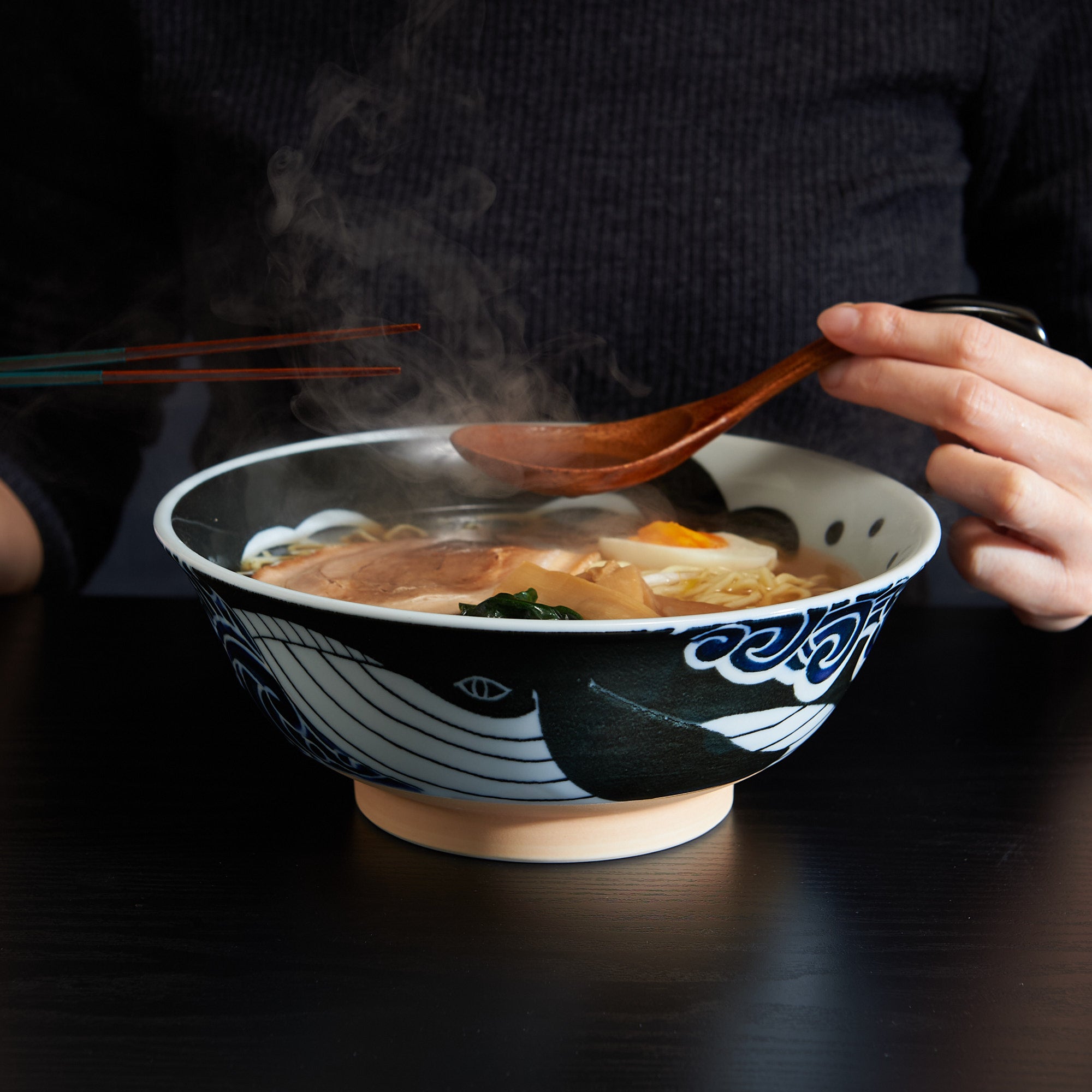 Whale Patterned Ramen Bowl 8.1 in