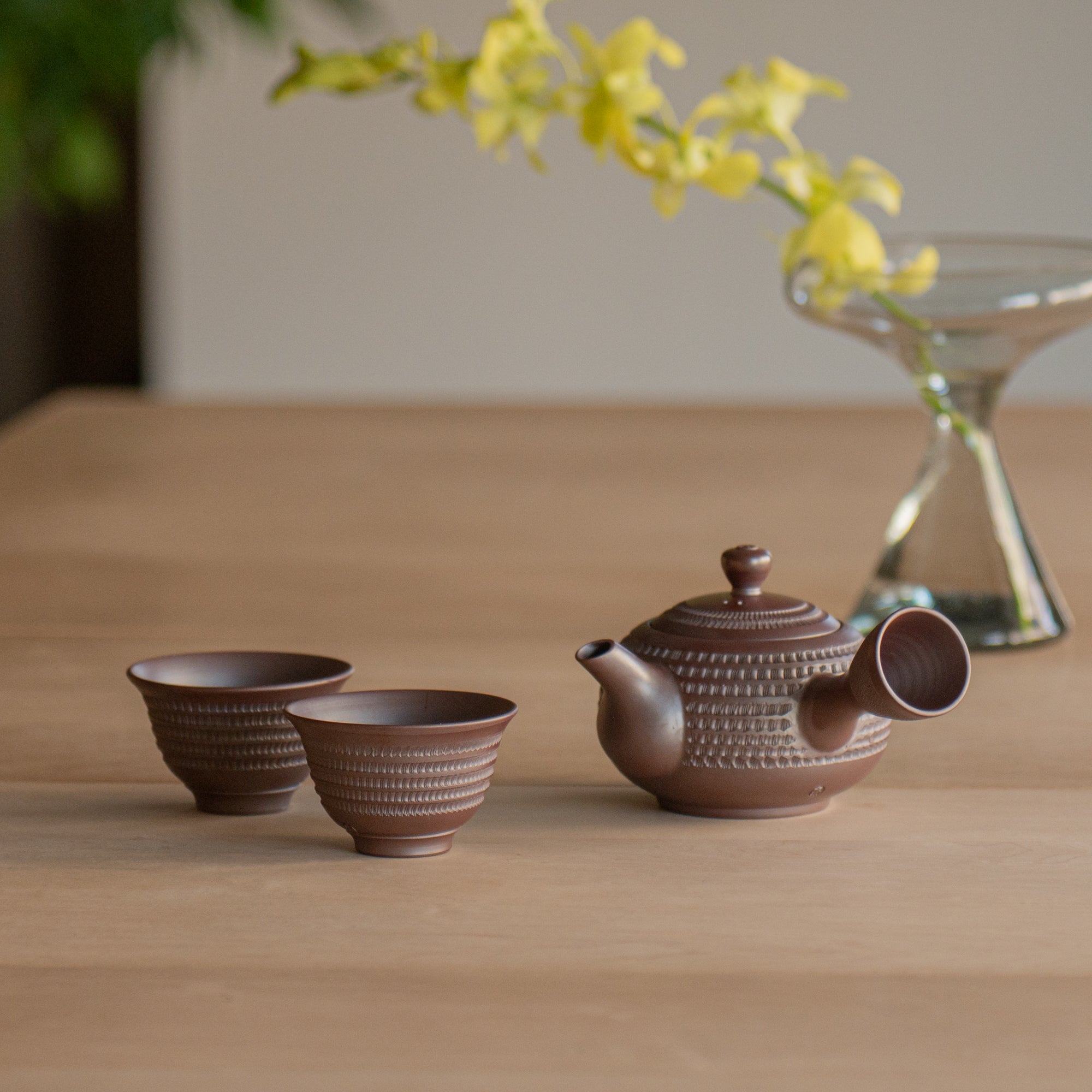 Linear Carving Japanese Tea Set