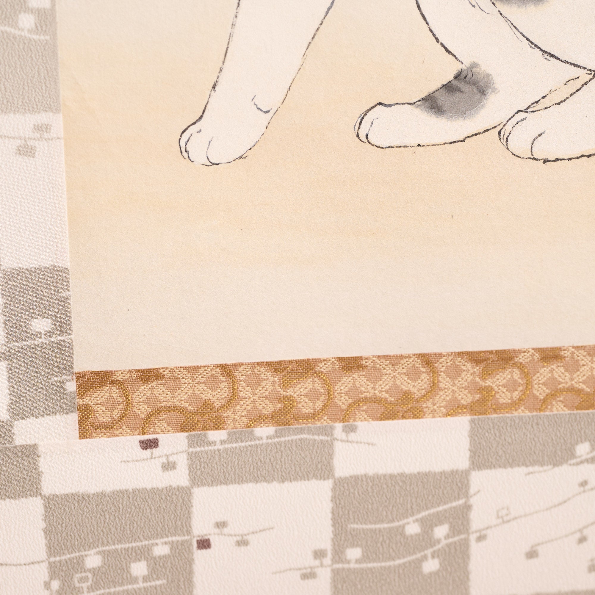 Cat and Trumpet Vine Kakejiku Hanging Scroll
