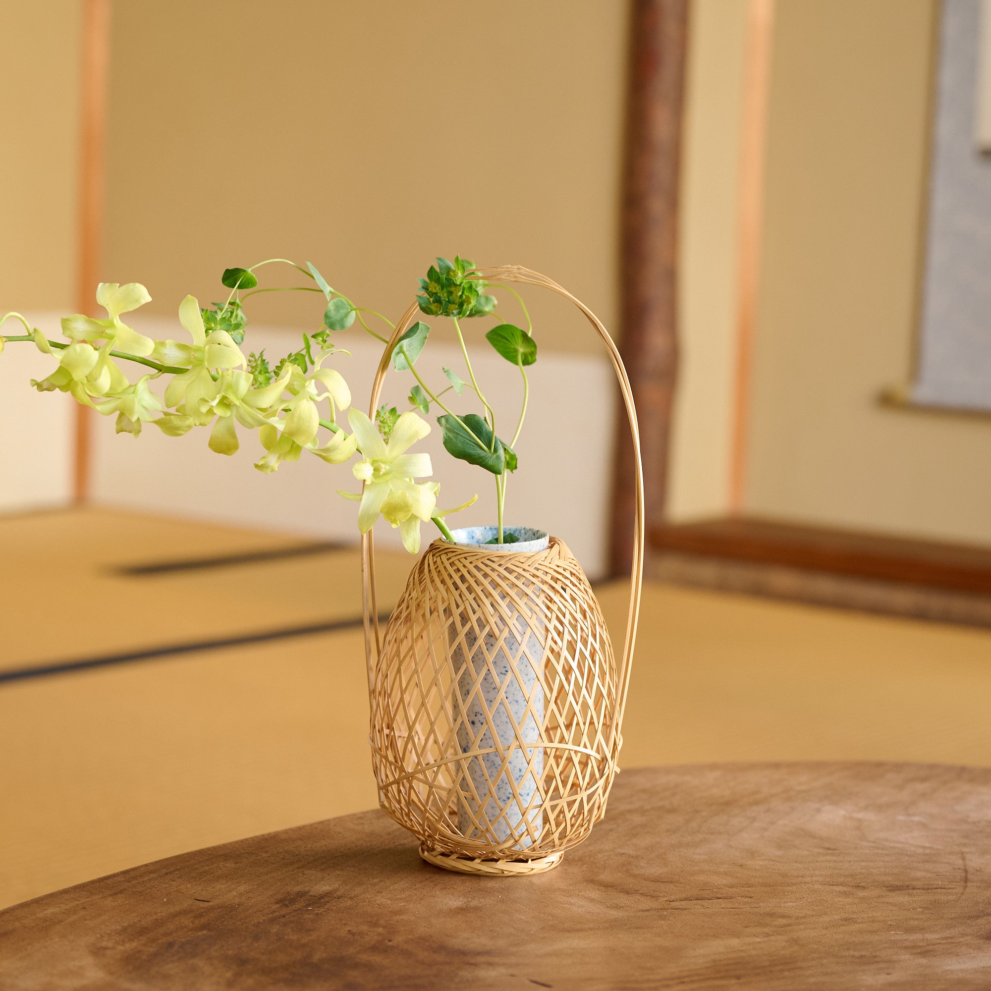 Oval Basketry Japanese Flower Vase