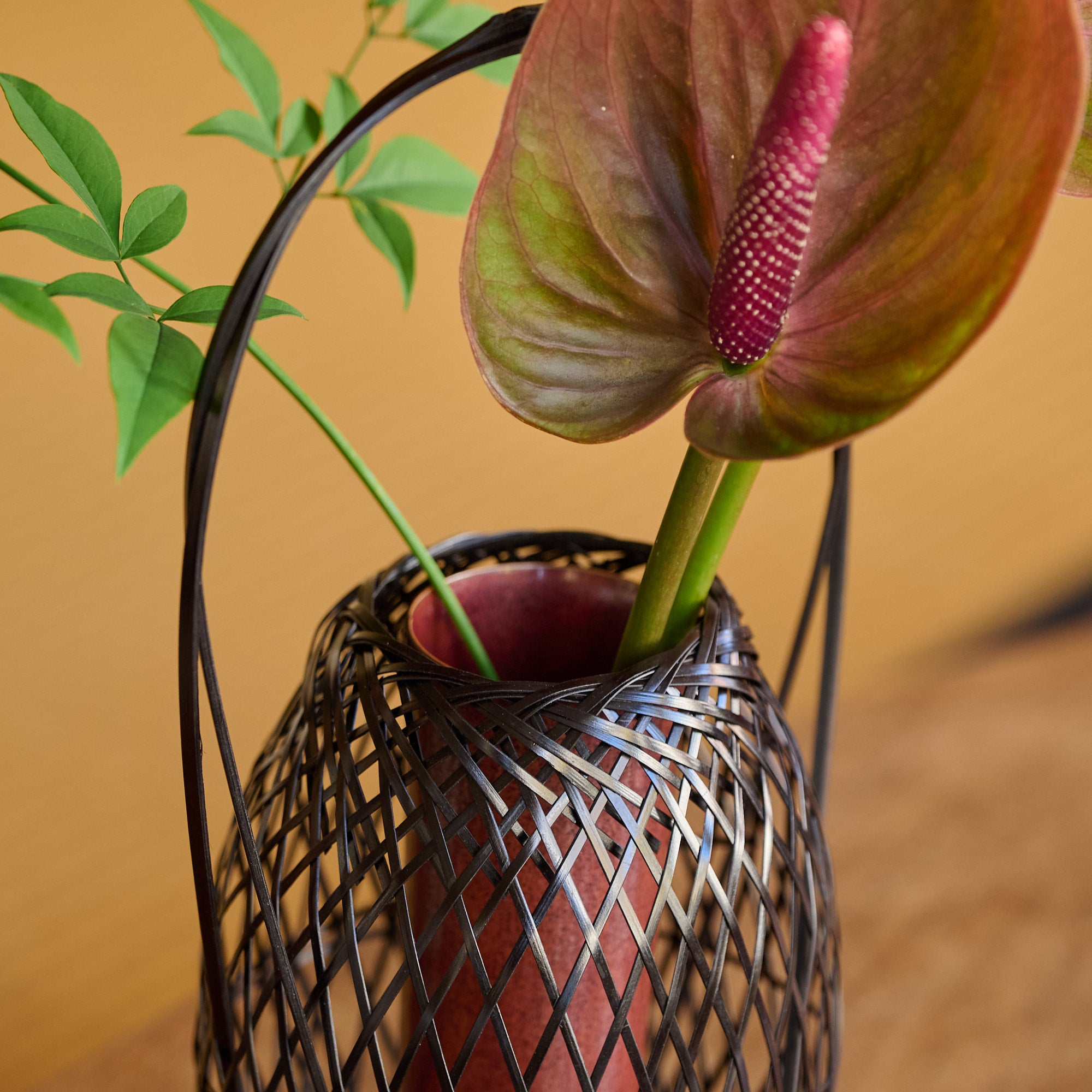 Oval Basketry Japanese Flower Vase
