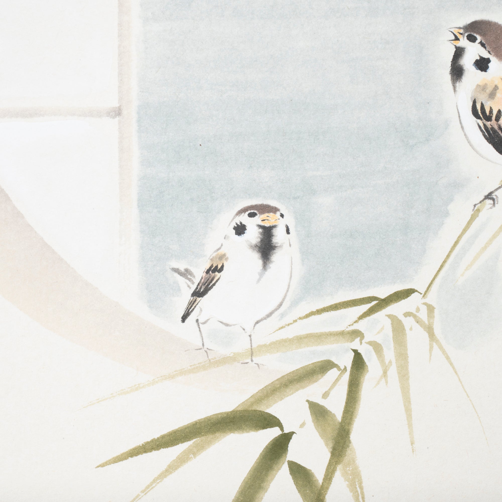 Sparrows and Bamboo with Calligraphy Kakejiku Hanging Scroll