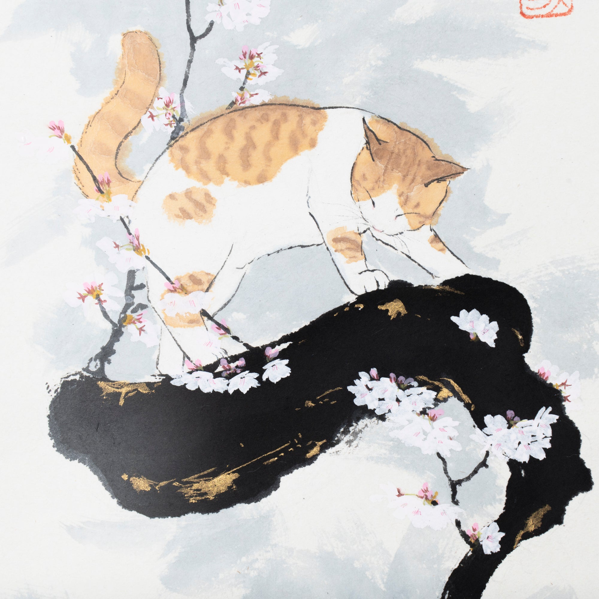 Cat and Sakura Kakejiku Hanging Scroll