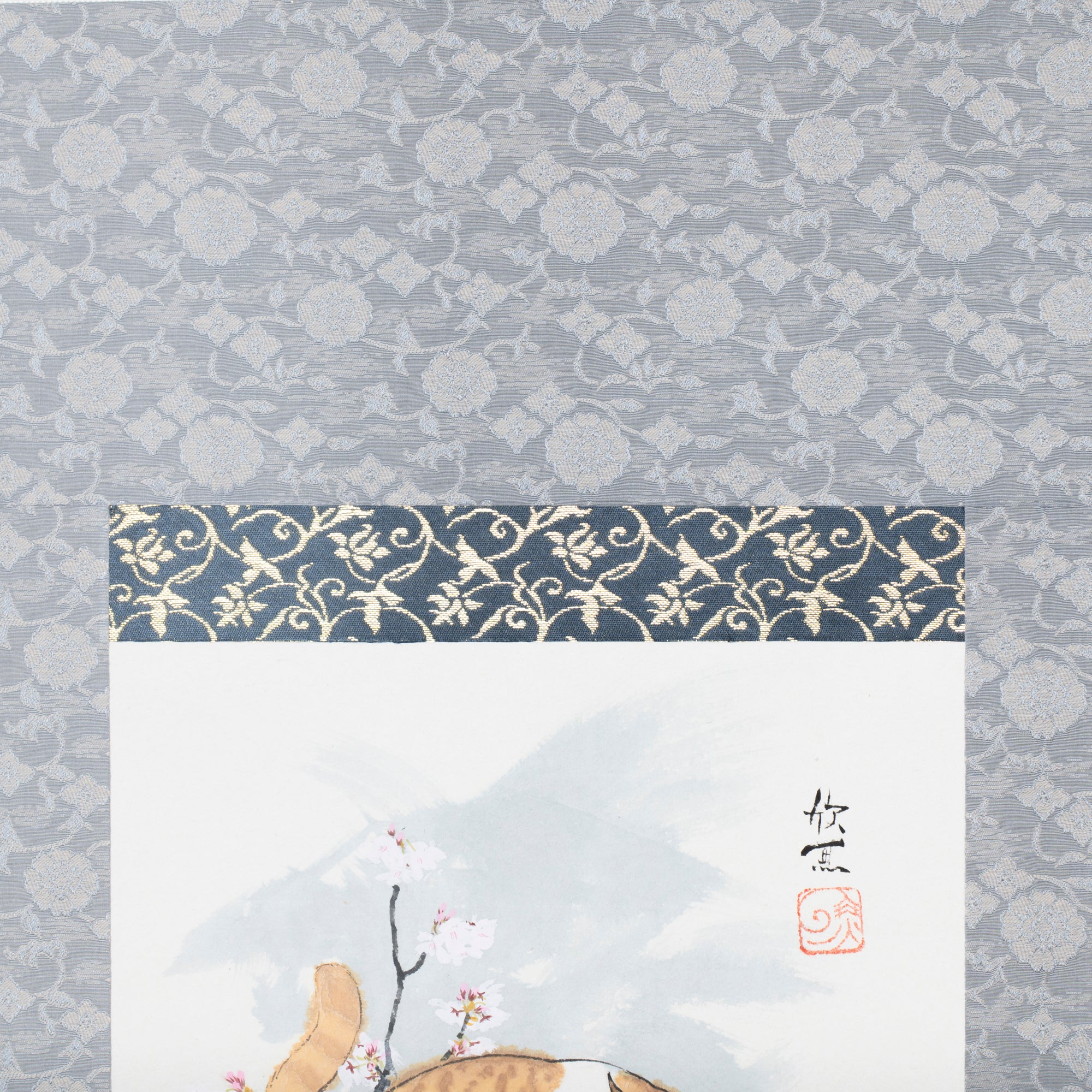 Cat and Sakura Kakejiku Hanging Scroll
