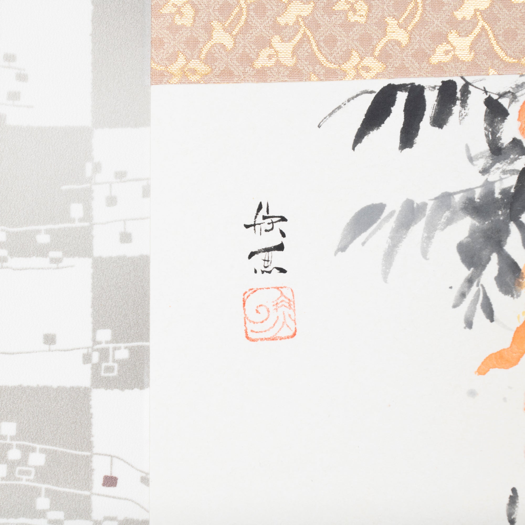 Cat and Trumpet Vine Kakejiku Hanging Scroll