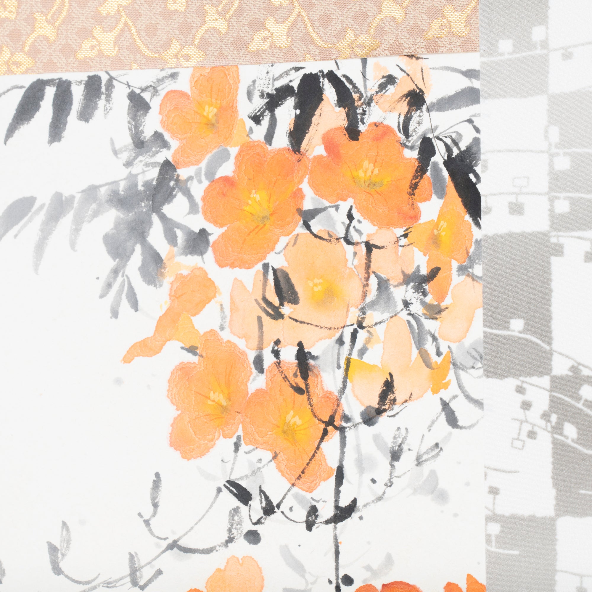 Cat and Trumpet Vine Kakejiku Hanging Scroll