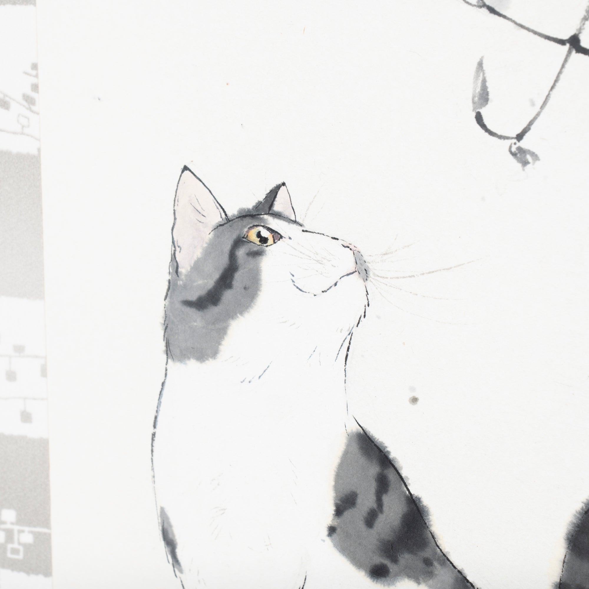 Cat and Trumpet Vine Kakejiku Hanging Scroll