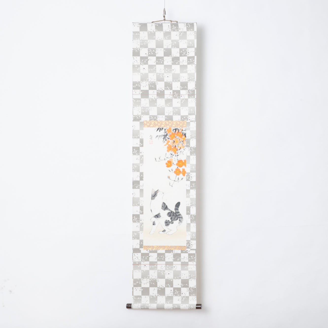 Cat and Trumpet Vine Kakejiku Hanging Scroll