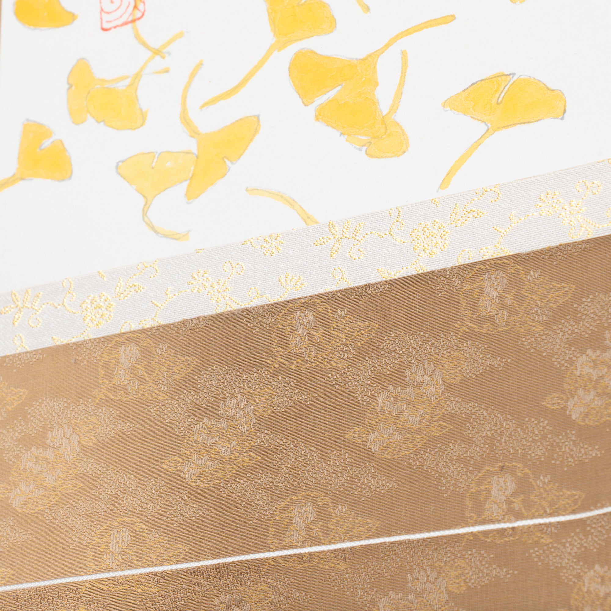 Cat and Ginkgo Leaves Kakejiku Hanging Scroll