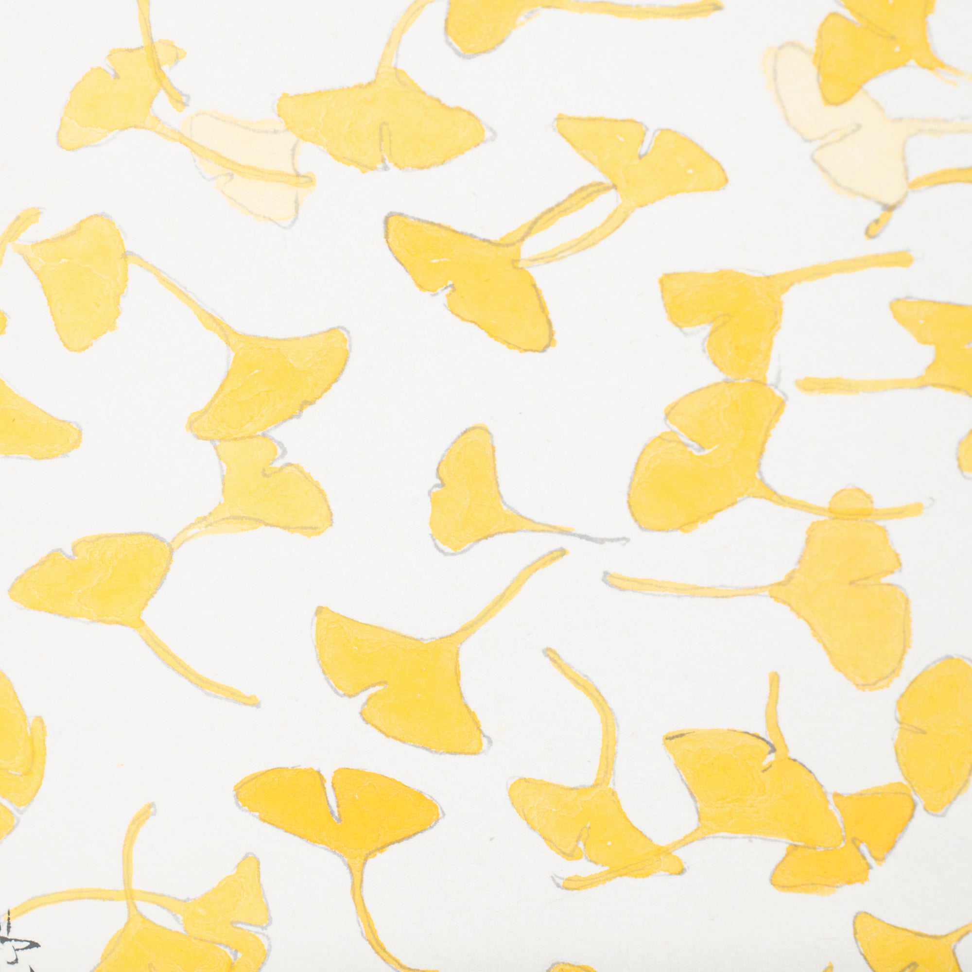 Cat and Ginkgo Leaves Kakejiku Hanging Scroll