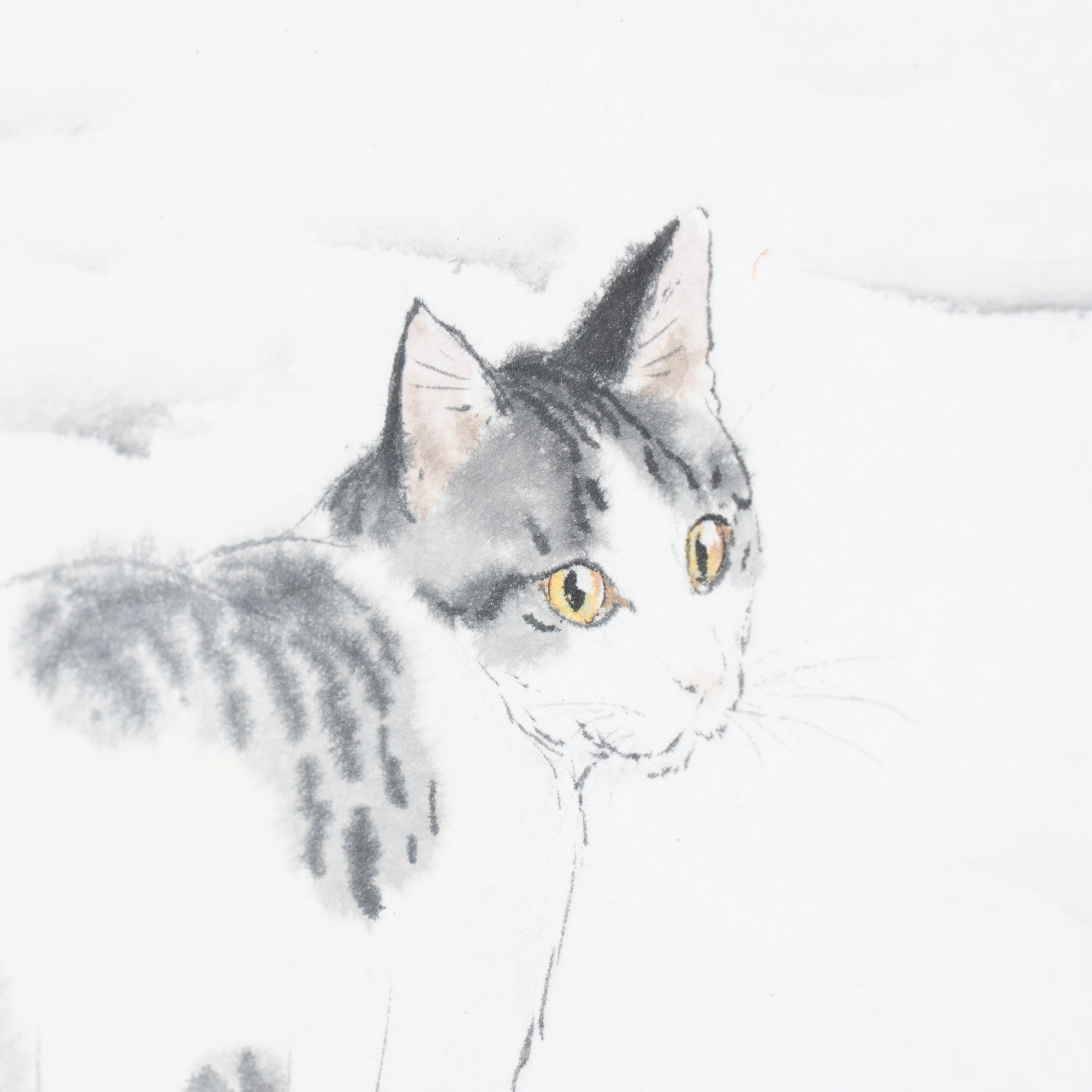 The Glancing-Back Cat Kakejiku Hanging Scroll