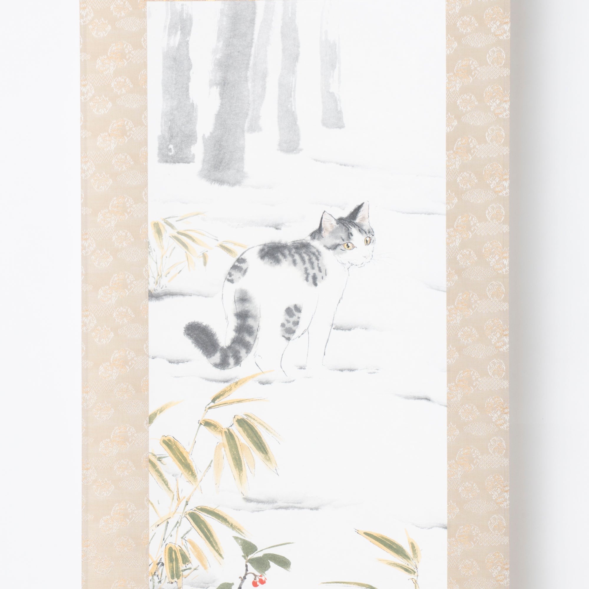 The Glancing-Back Cat Kakejiku Hanging Scroll