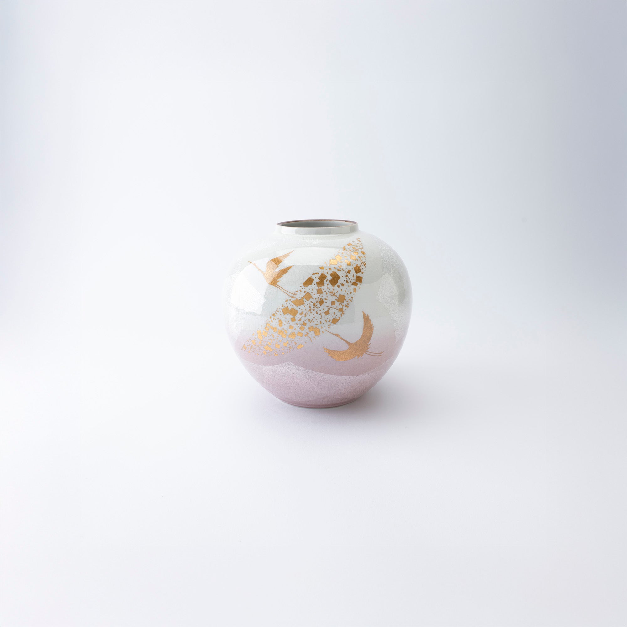 Ginsai Crane Round Japanese Flower Vase 6.9 IN