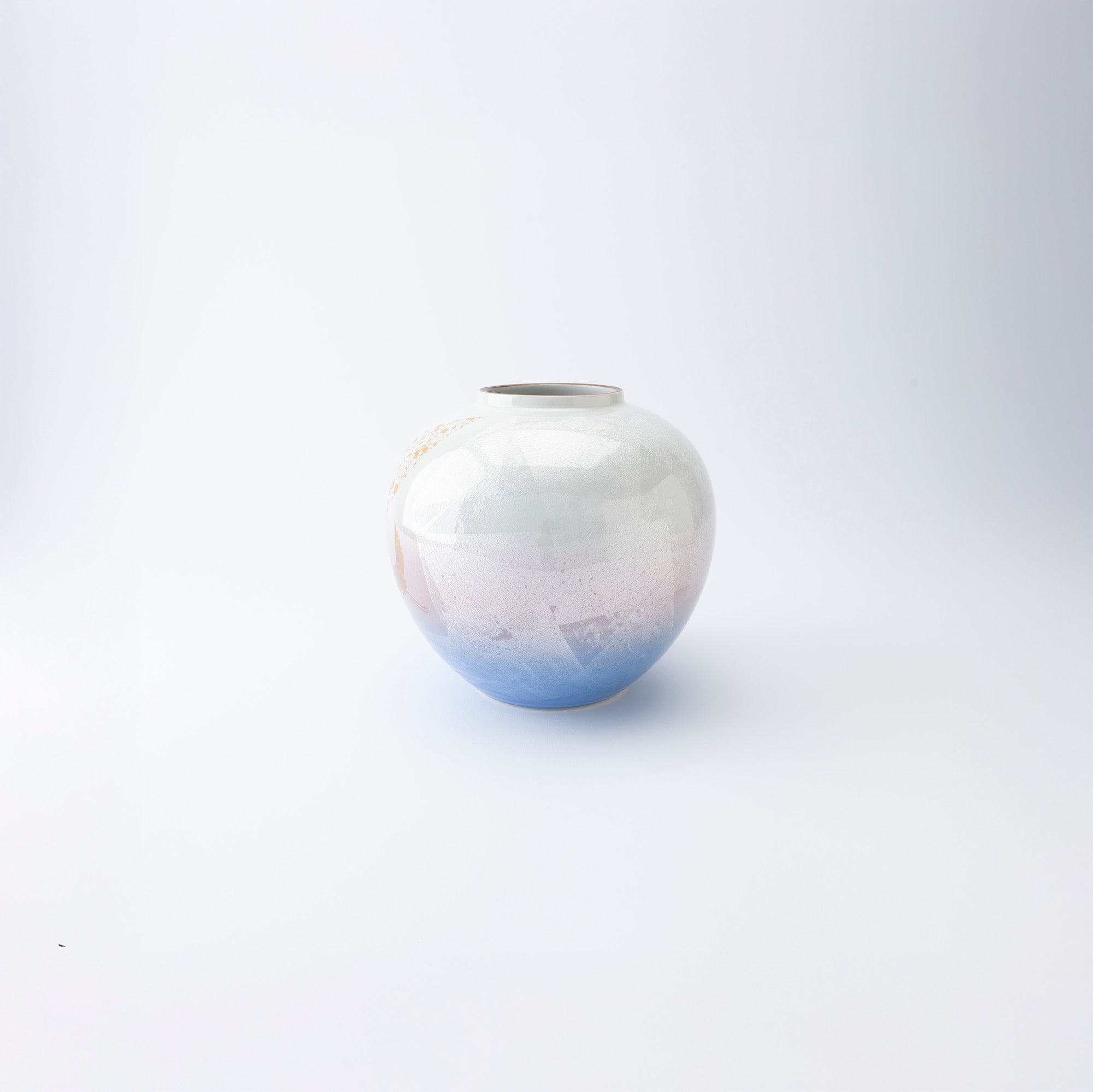 Ginsai Crane Round Japanese Flower Vase 6.9 IN