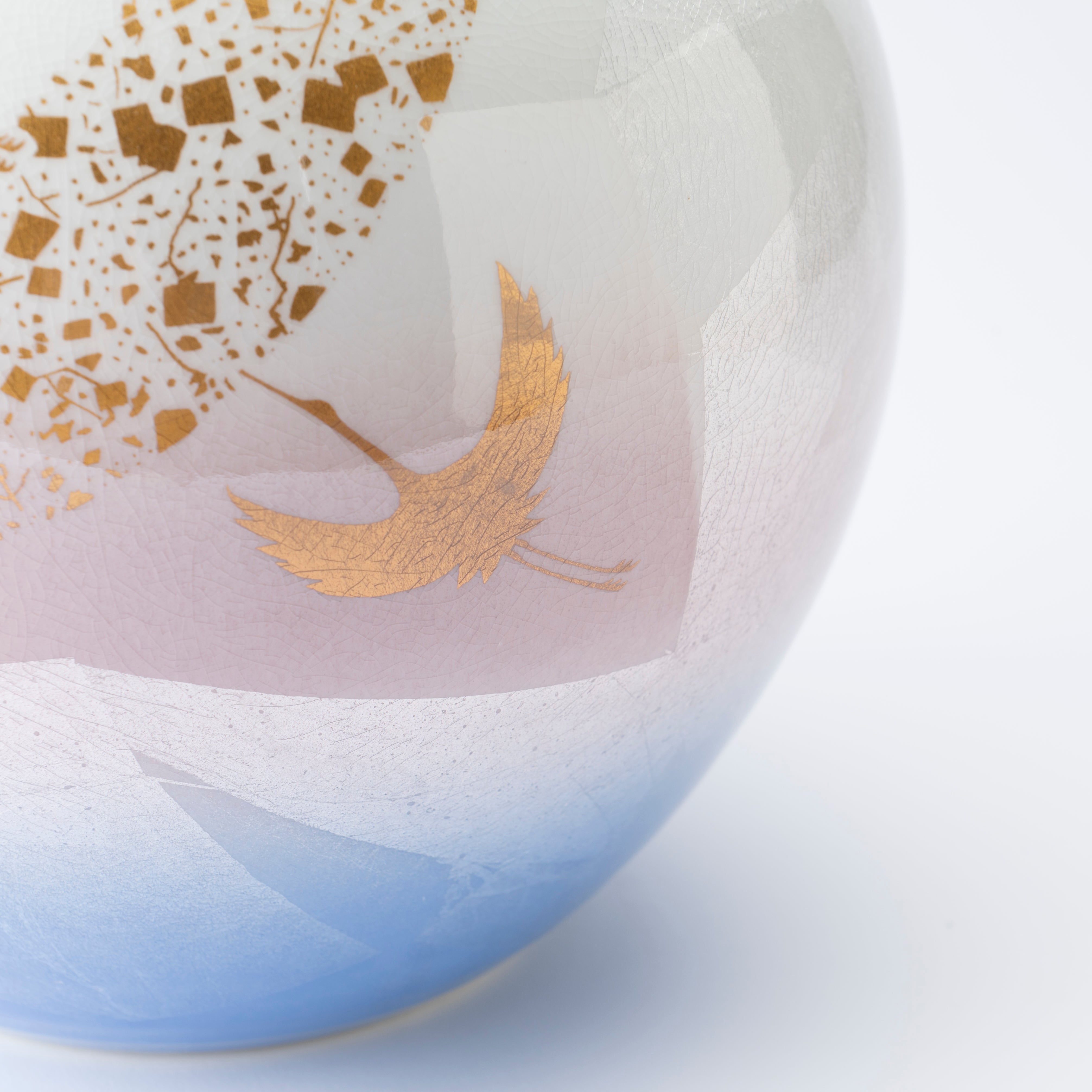 Ginsai Crane Round Japanese Flower Vase 8.1 IN
