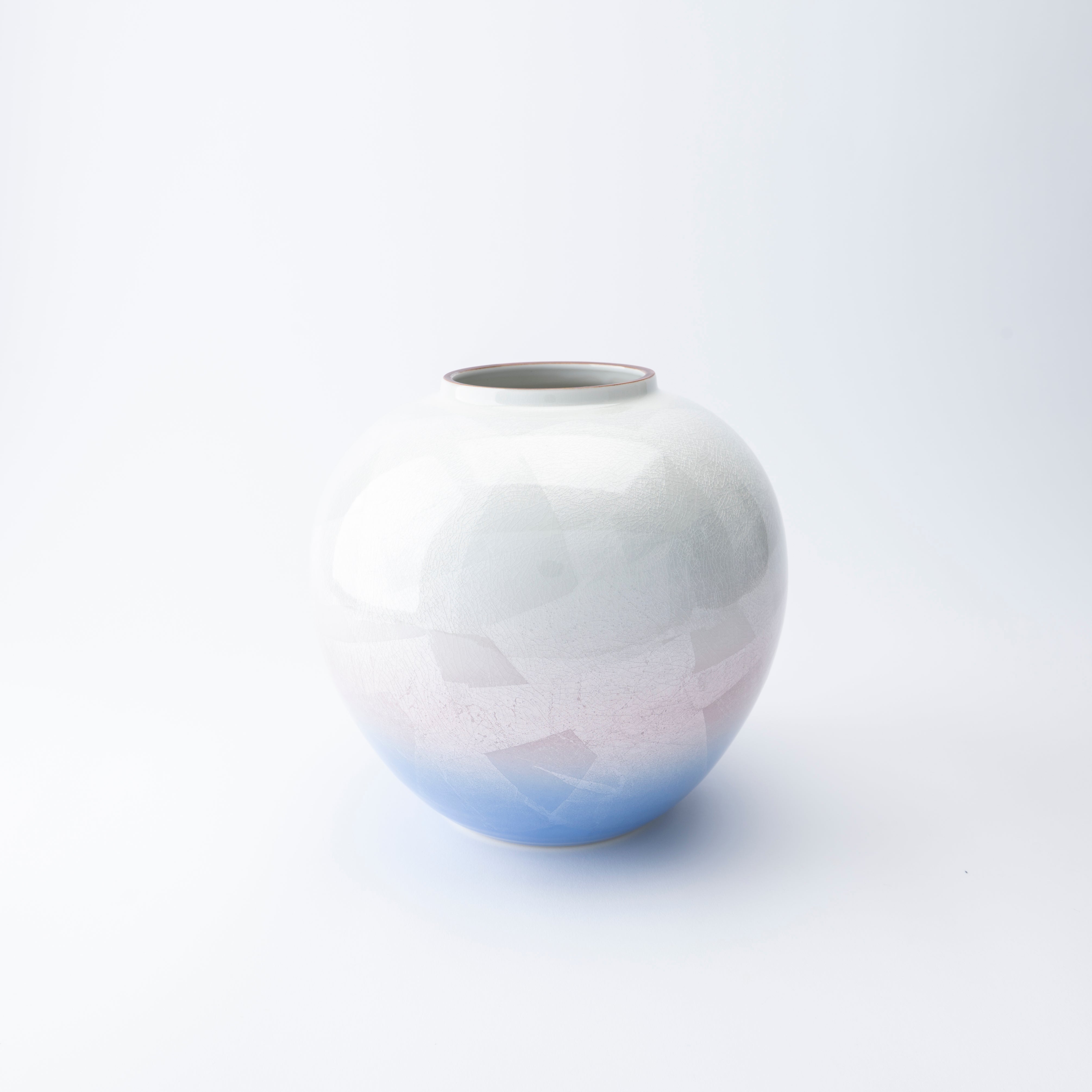 Ginsai Crane Round Japanese Flower Vase 8.1 IN