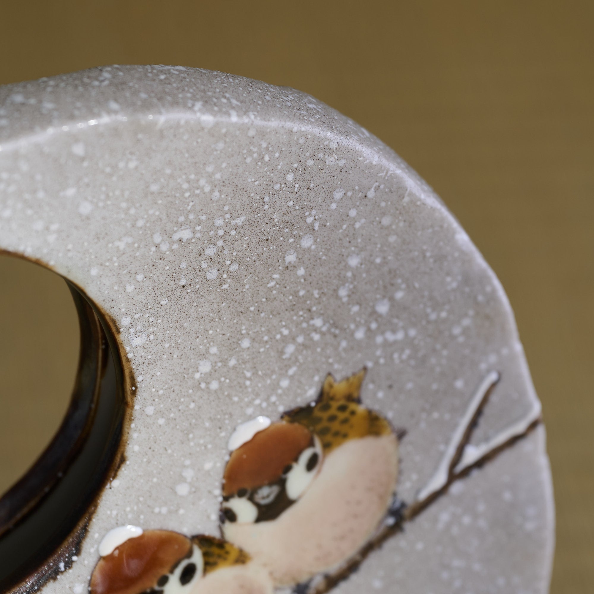 Snow and Sparrows Round-Window Japanese Flower Vase