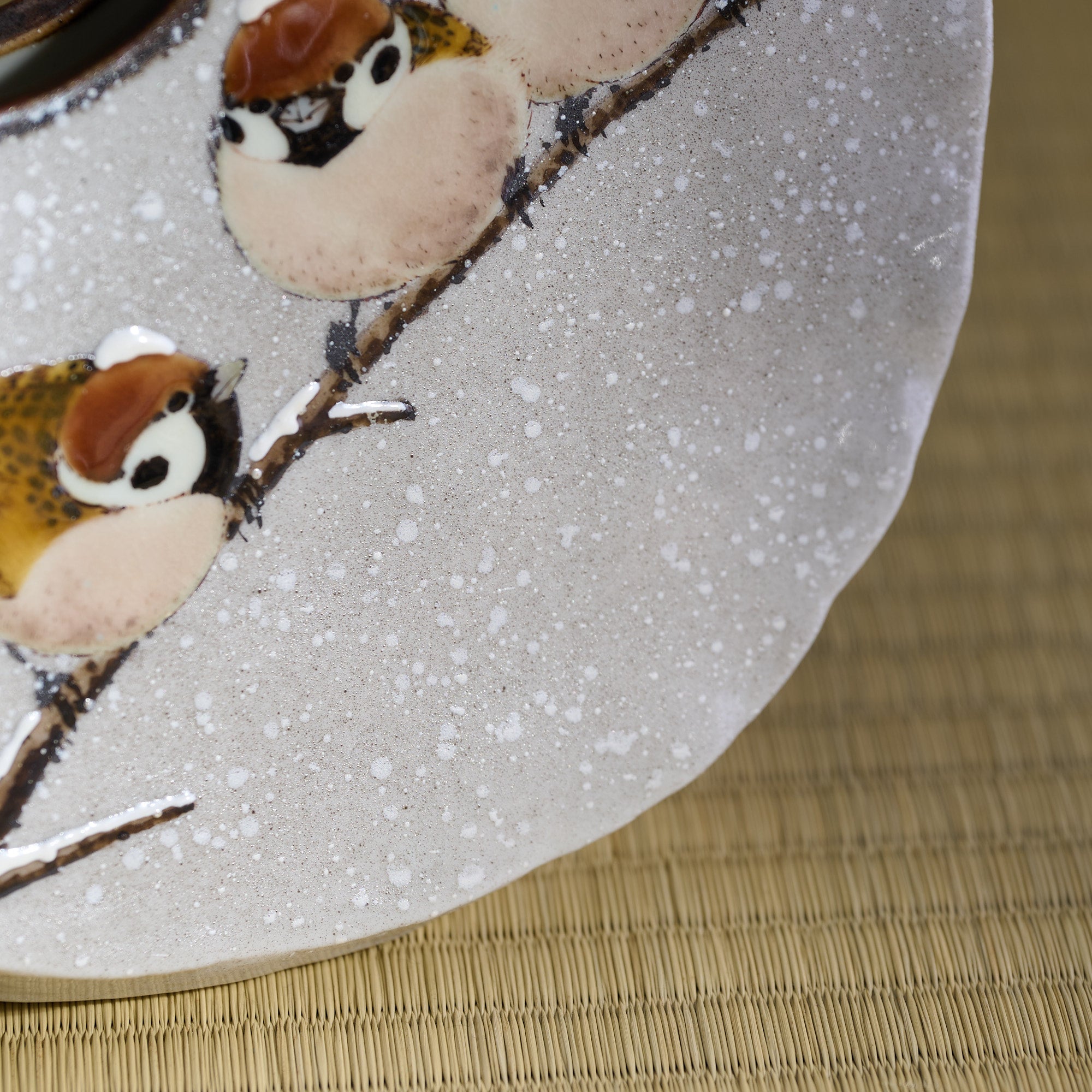 Snow and Sparrows Round-Window Japanese Flower Vase