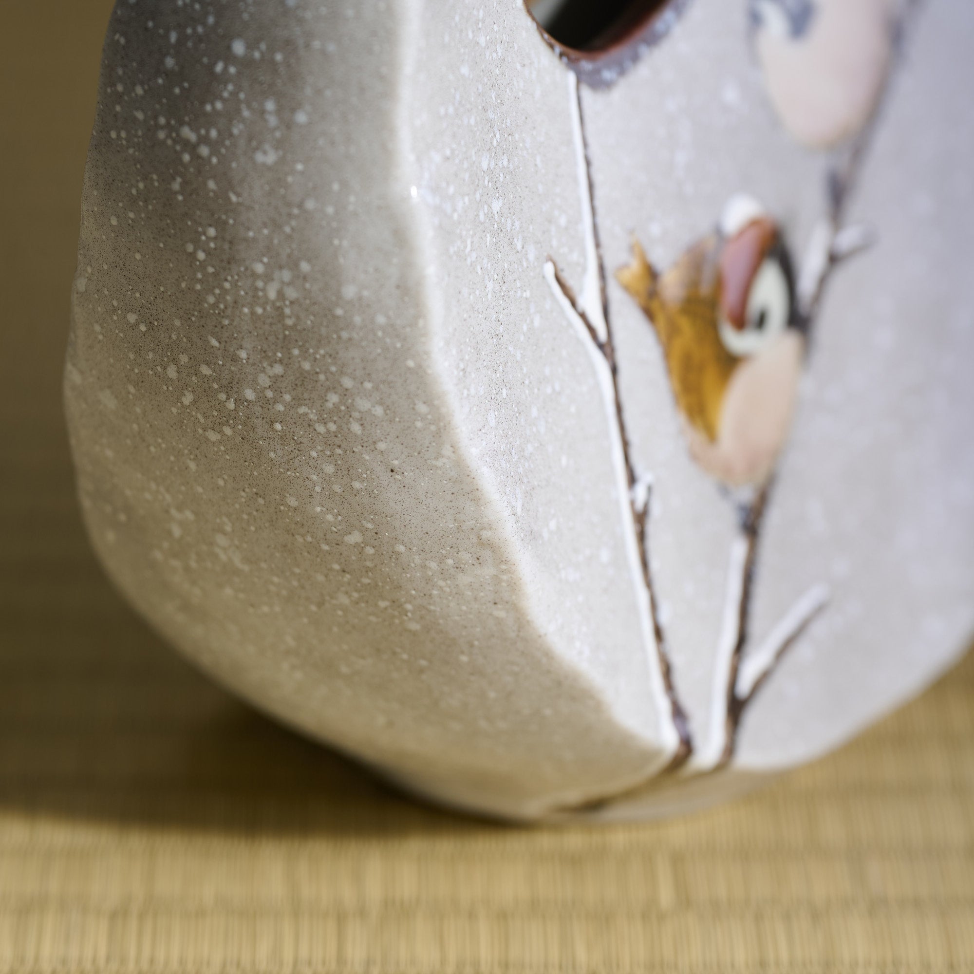 Snow and Sparrows Round-Window Japanese Flower Vase