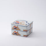 Arita Porcelain Lab Yazaemon Flowers and Waves Pattern Two Tiers Jubako Bento Box
