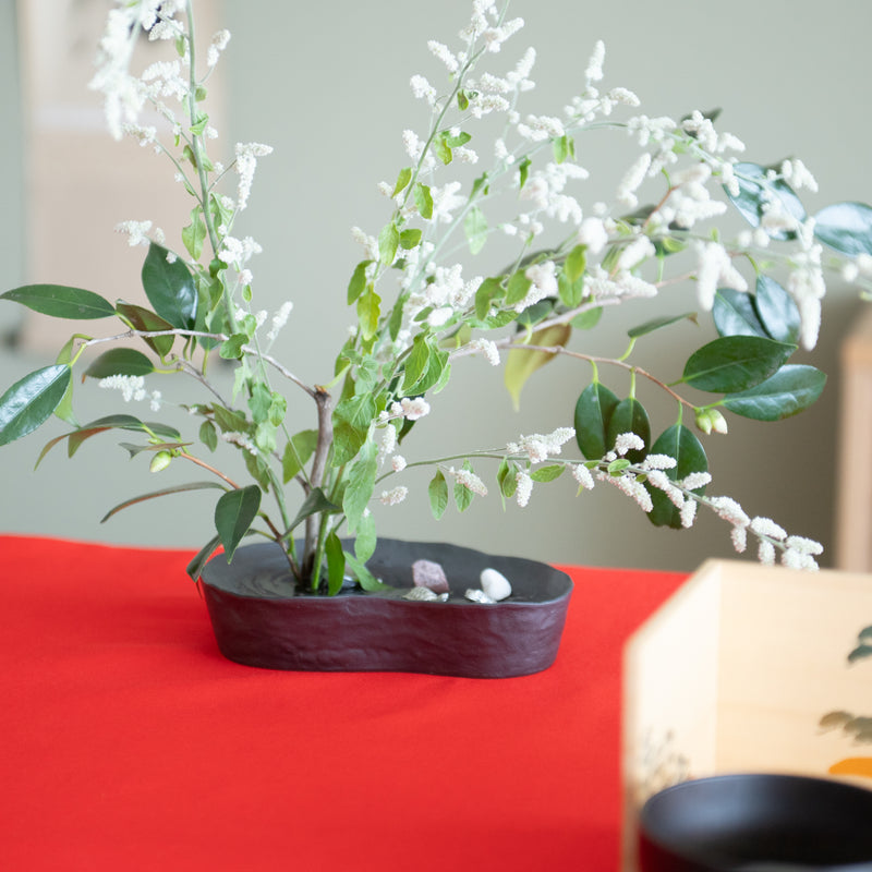 Gingado Charcoal Gray Elliptical Takaoka Copperware Ikebana Flower Vase