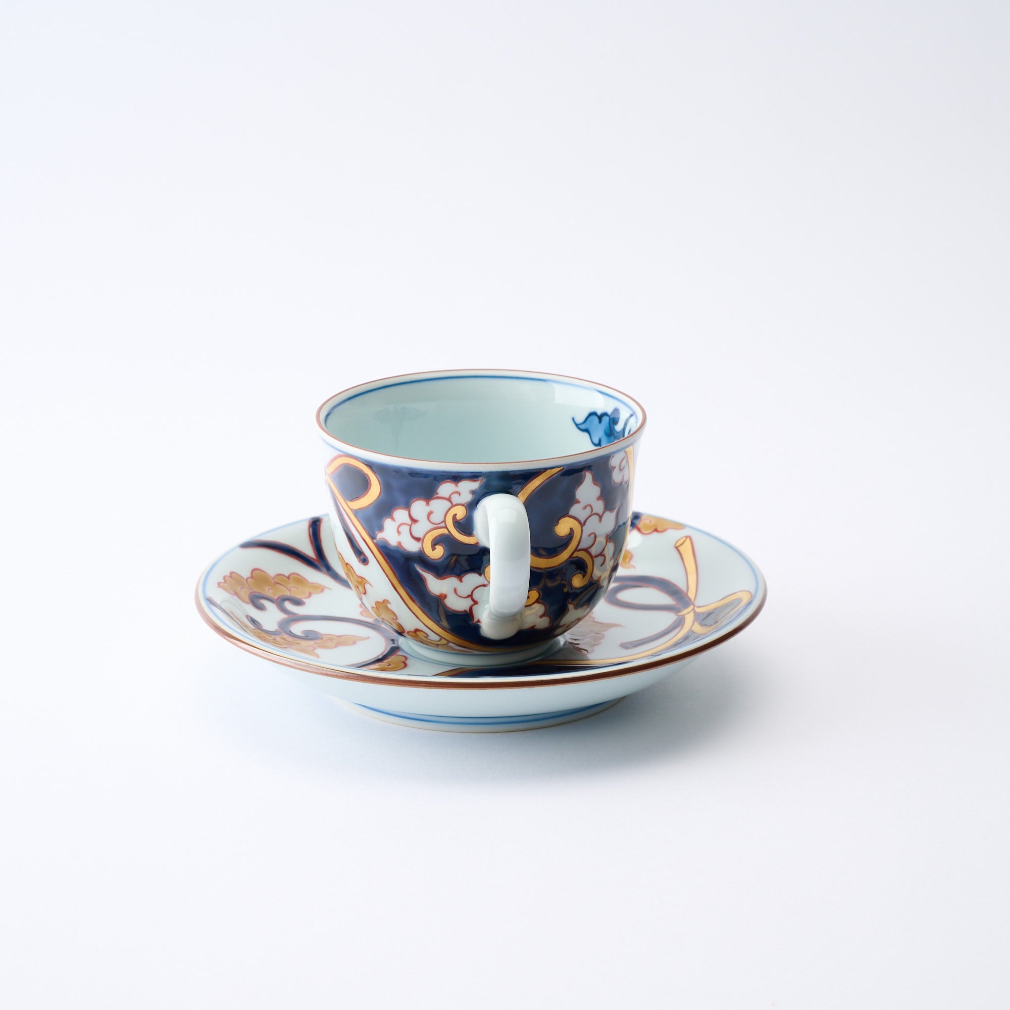 Deep Cobalt Knotted Arabesque Cup and Saucer　