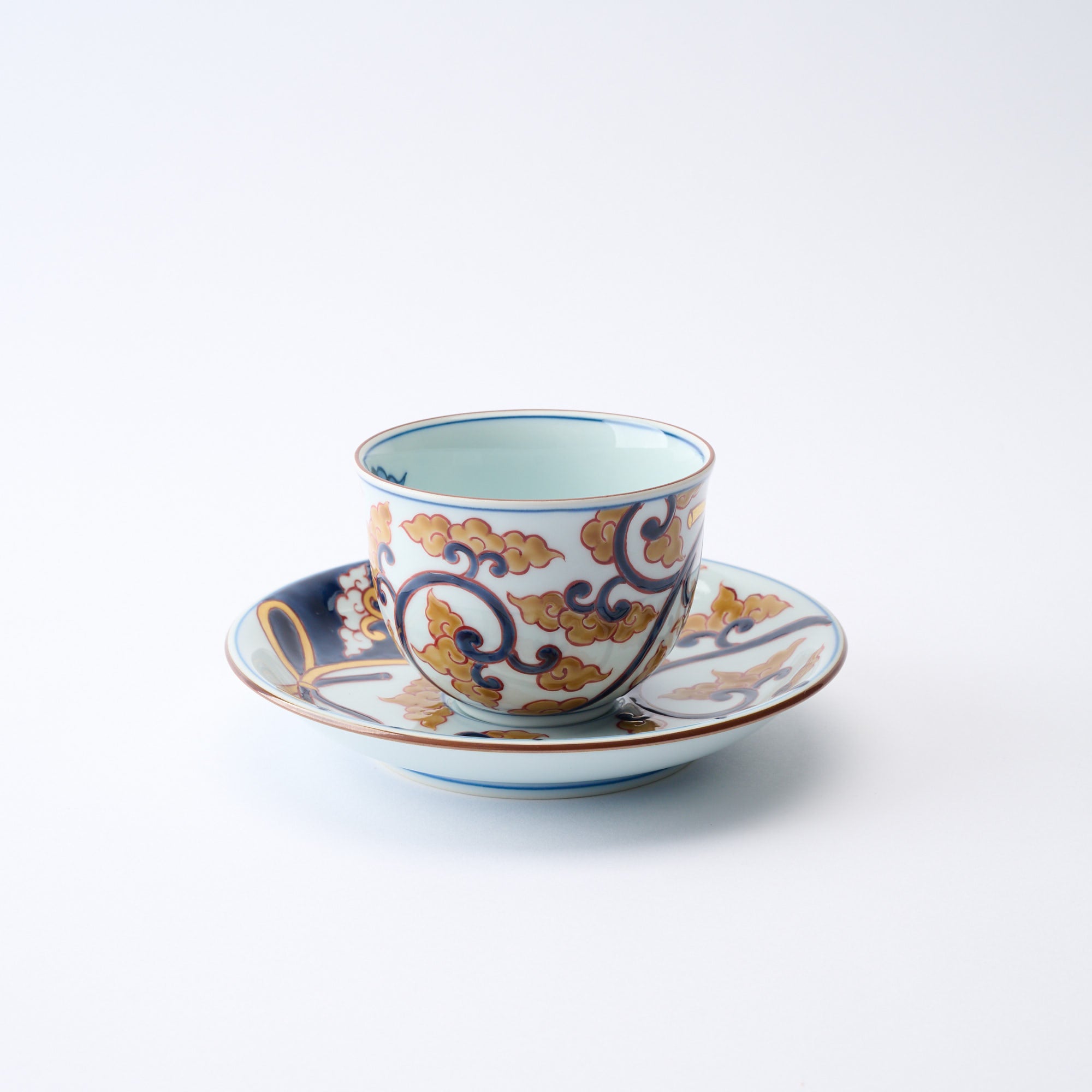 Deep Cobalt Knotted Arabesque Cup and Saucer　