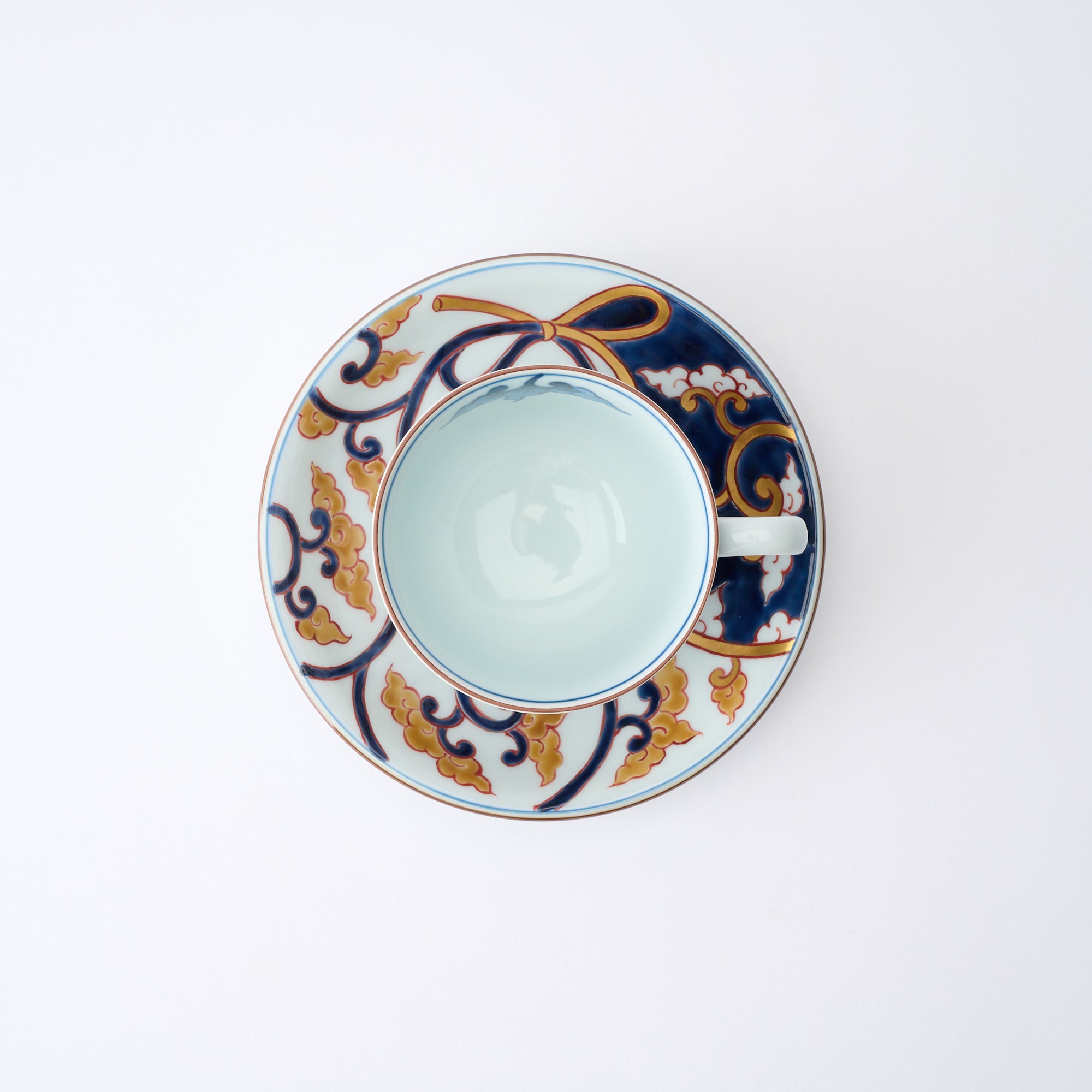 Deep Cobalt Knotted Arabesque Cup and Saucer　