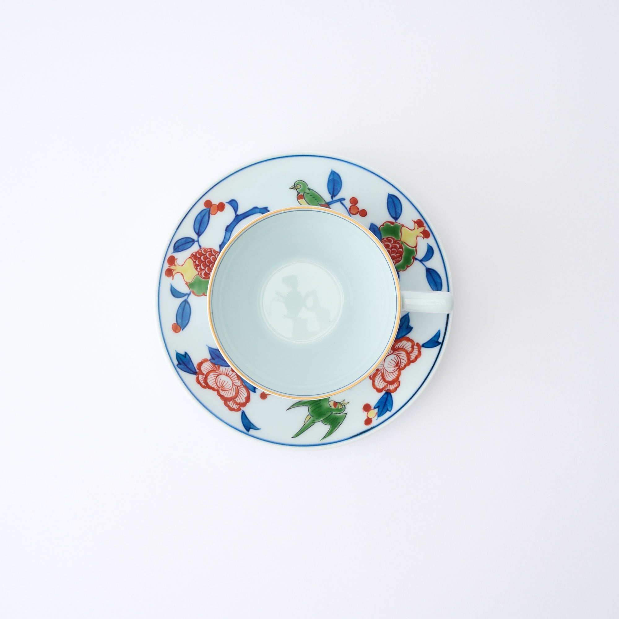 Somenishiki Pomegranate and Flower Cup and Saucer