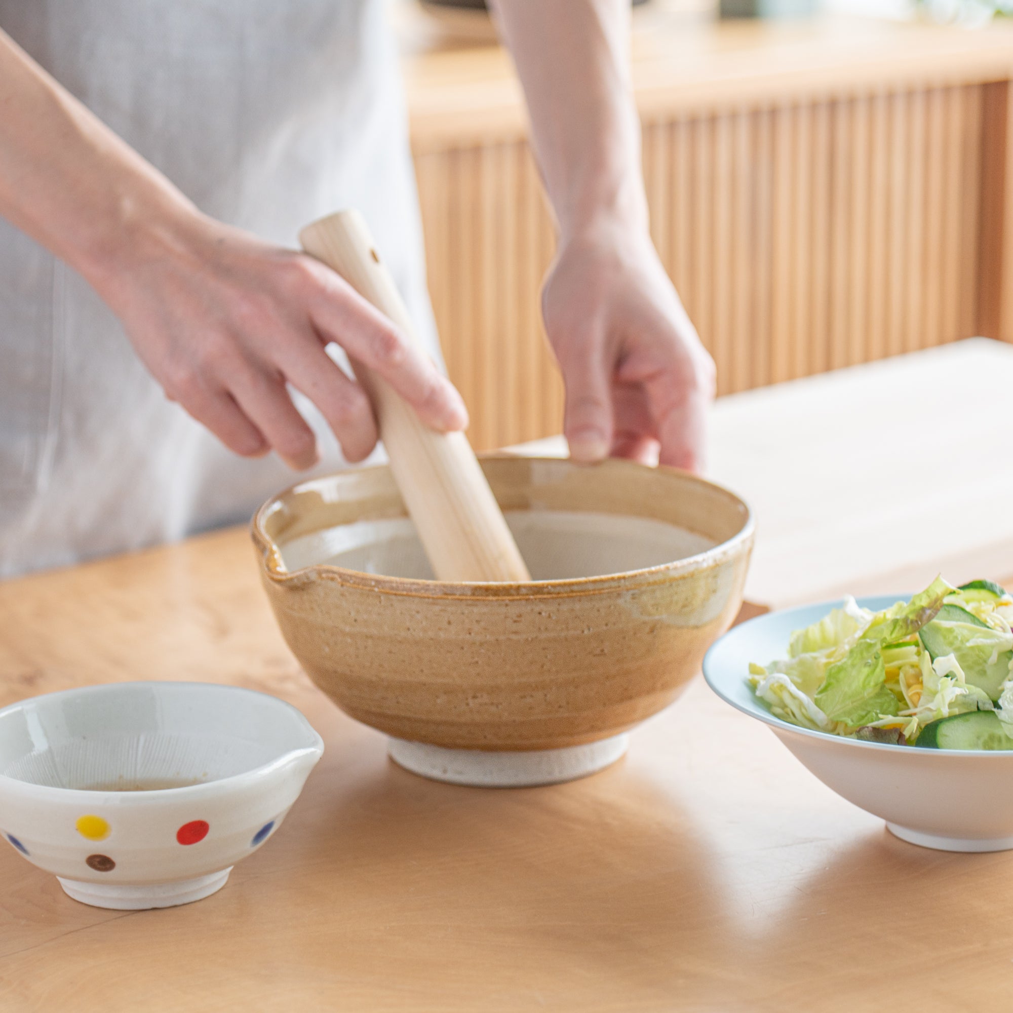 Light Brown Deep Mortar with Spout 7.1 In