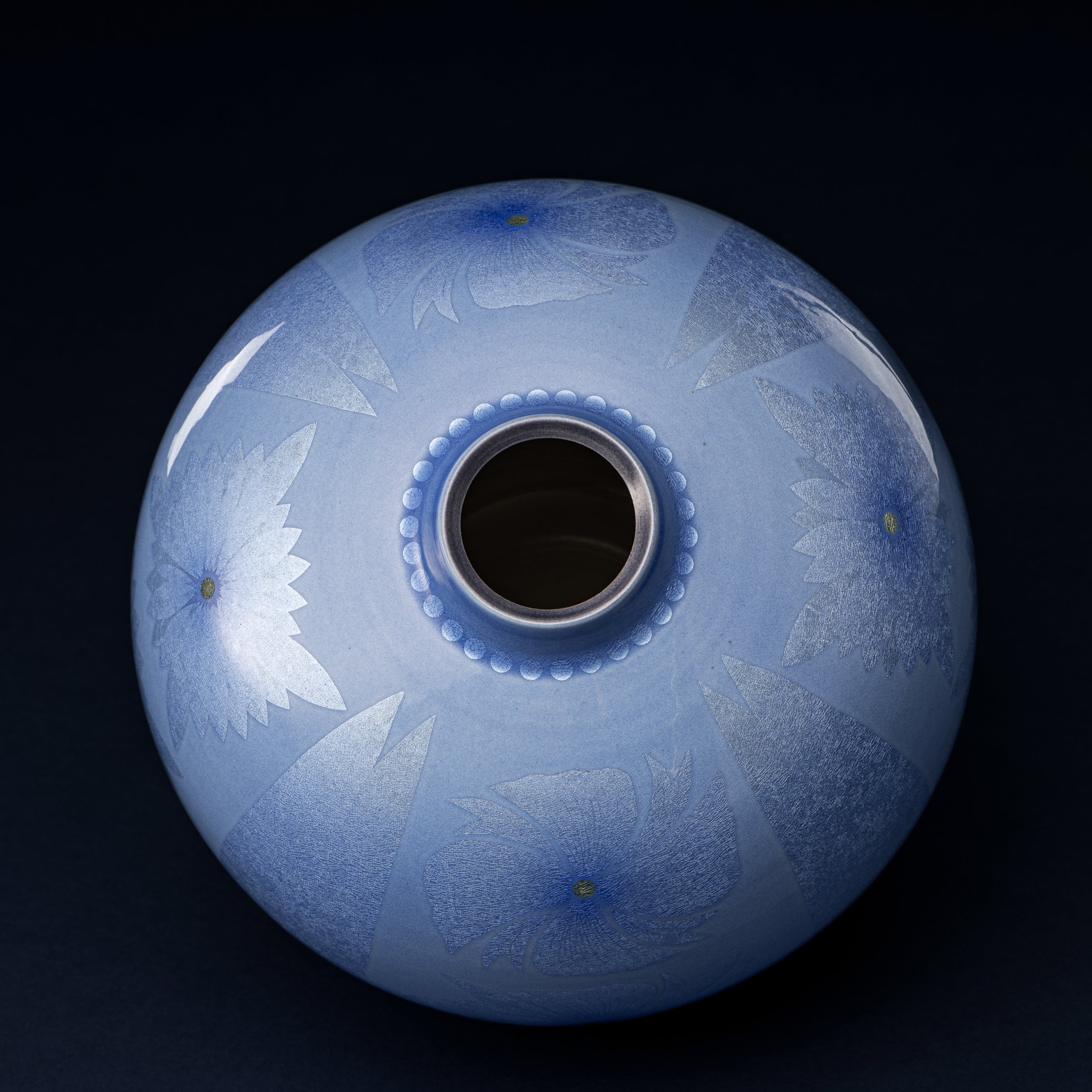 Yuri-Ginsai Pale Azure Flower Pattern Vase