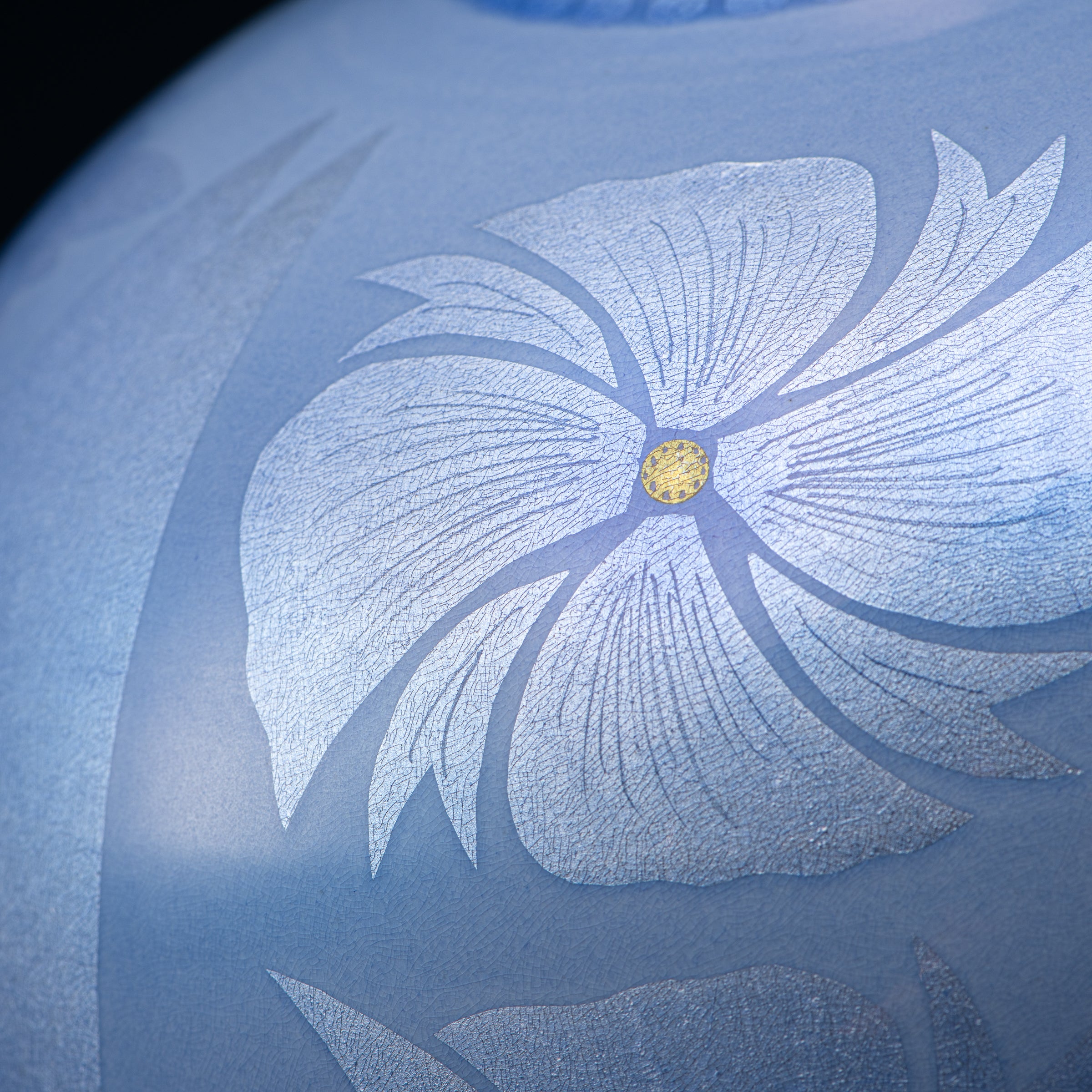 Yuri-Ginsai Pale Azure Flower Pattern Vase