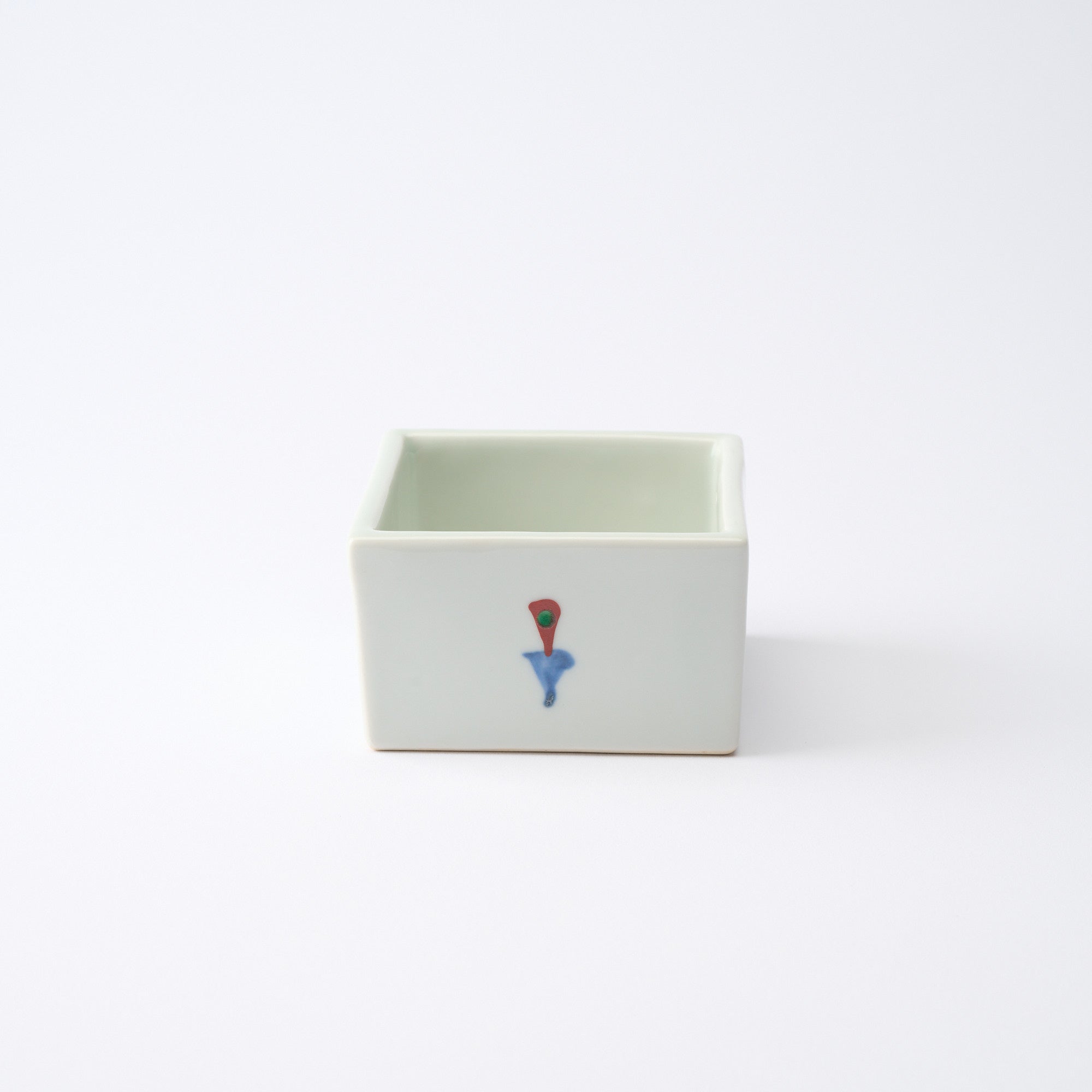 Rojo Bol pequeño cuadrado Kobachi con diseño de flores y libélulas