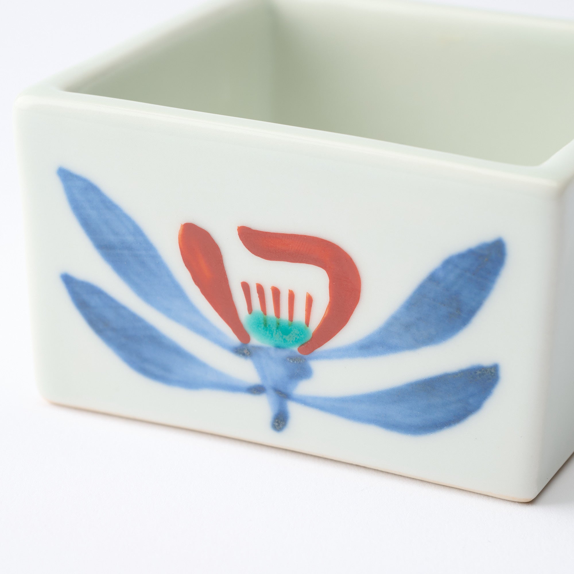 Rojo Bol pequeño cuadrado Kobachi con diseño de flores y libélulas