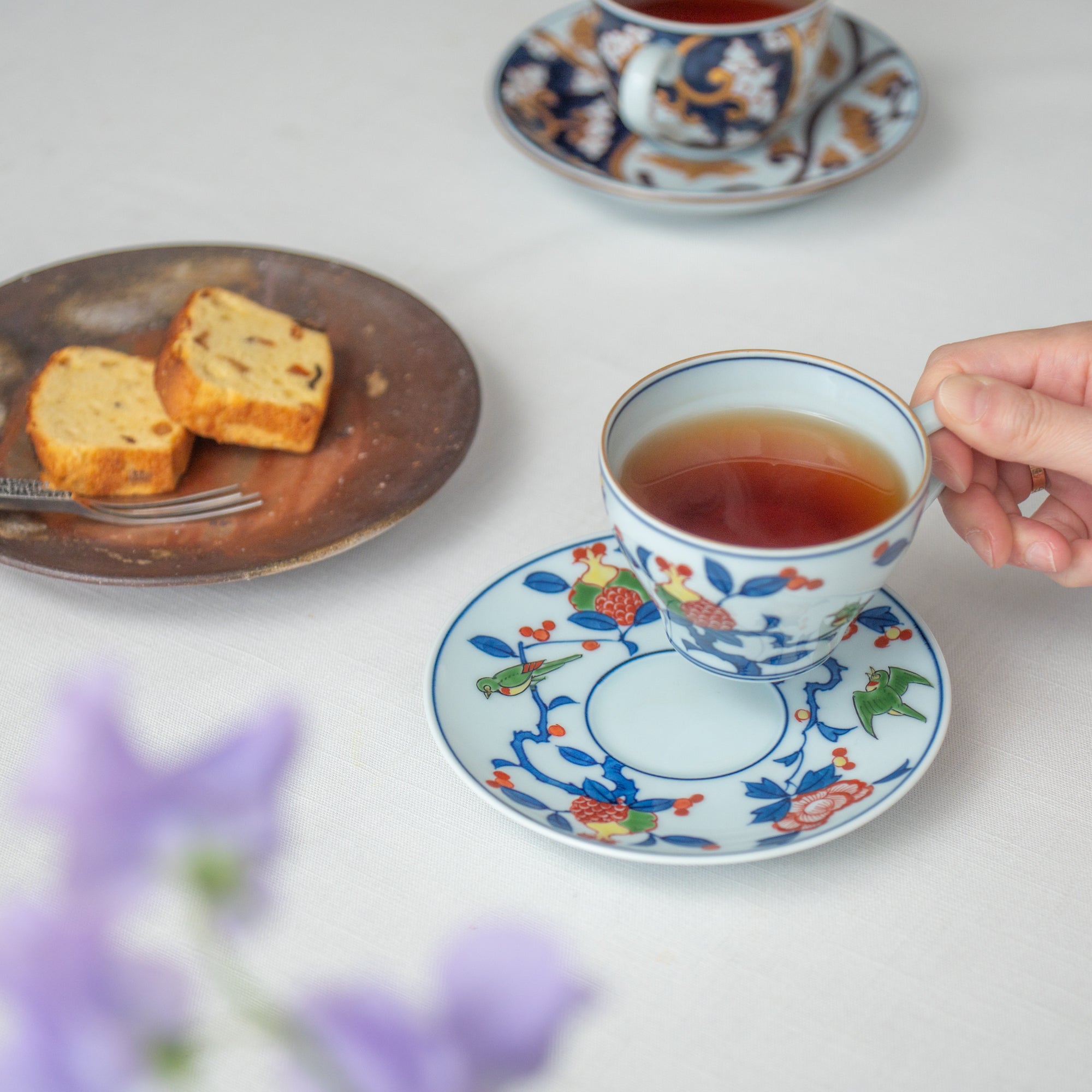Somenishiki Pomegranate and Flower Cup and Saucer