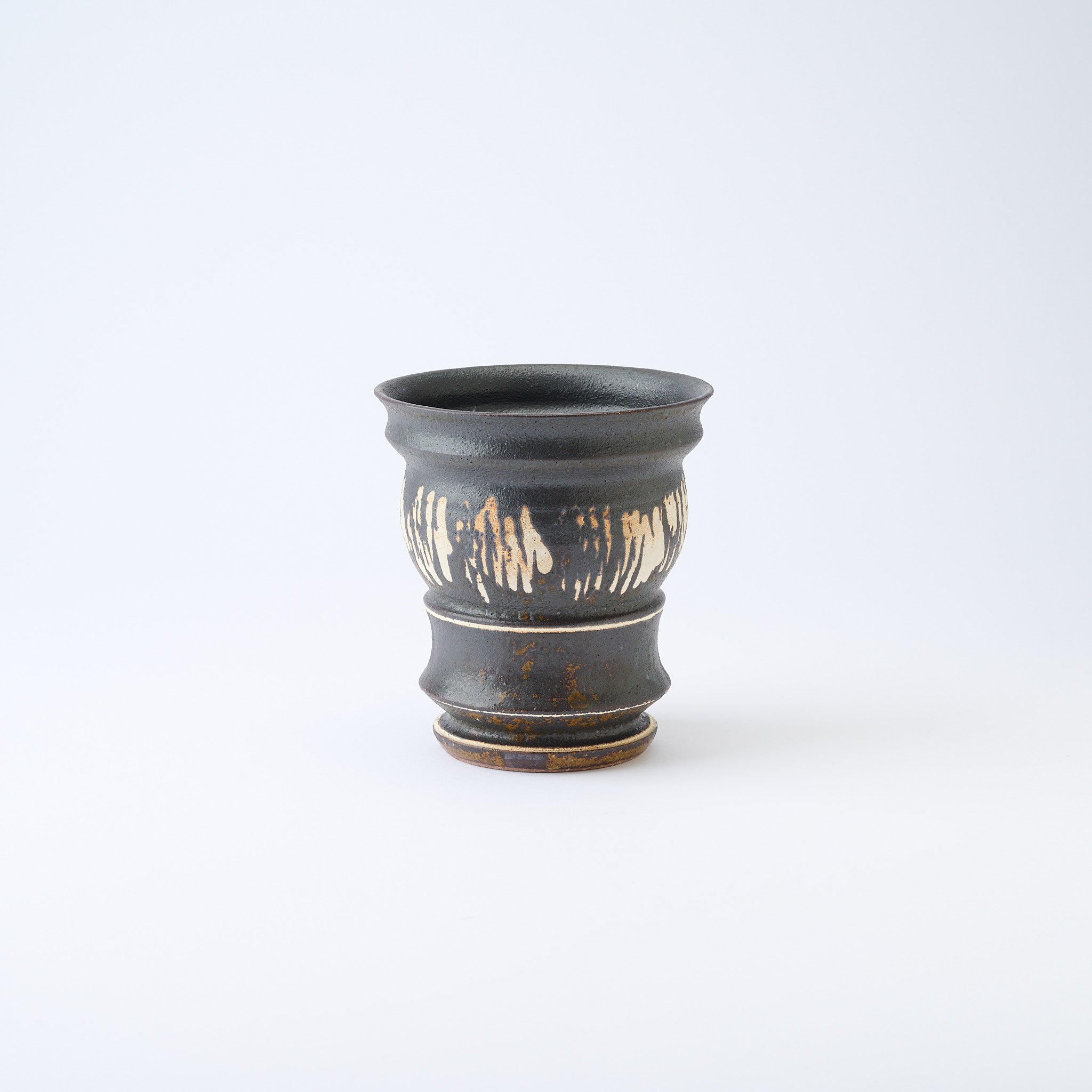 Torch White Inlay on Black Plant Pot 4.7 In