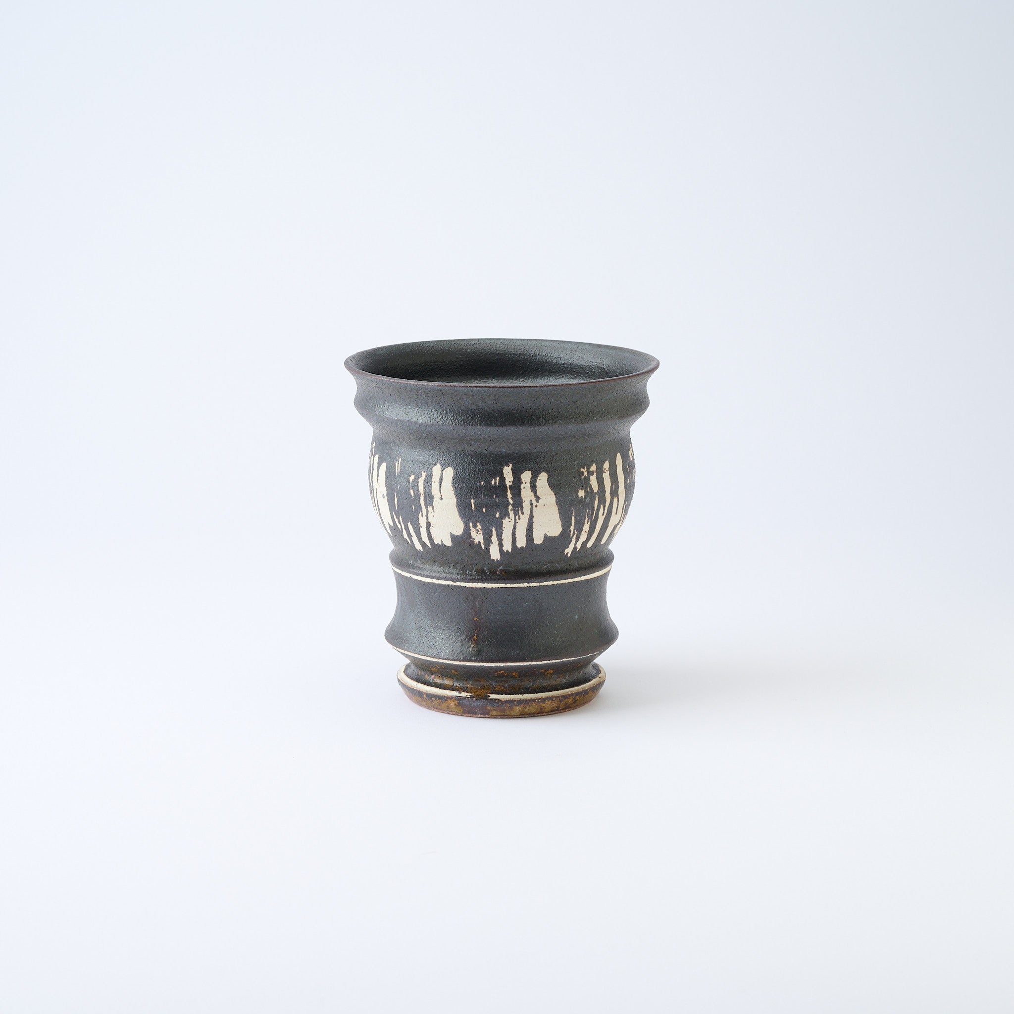 Torch White Inlay on Black Plant Pot 4.7 In