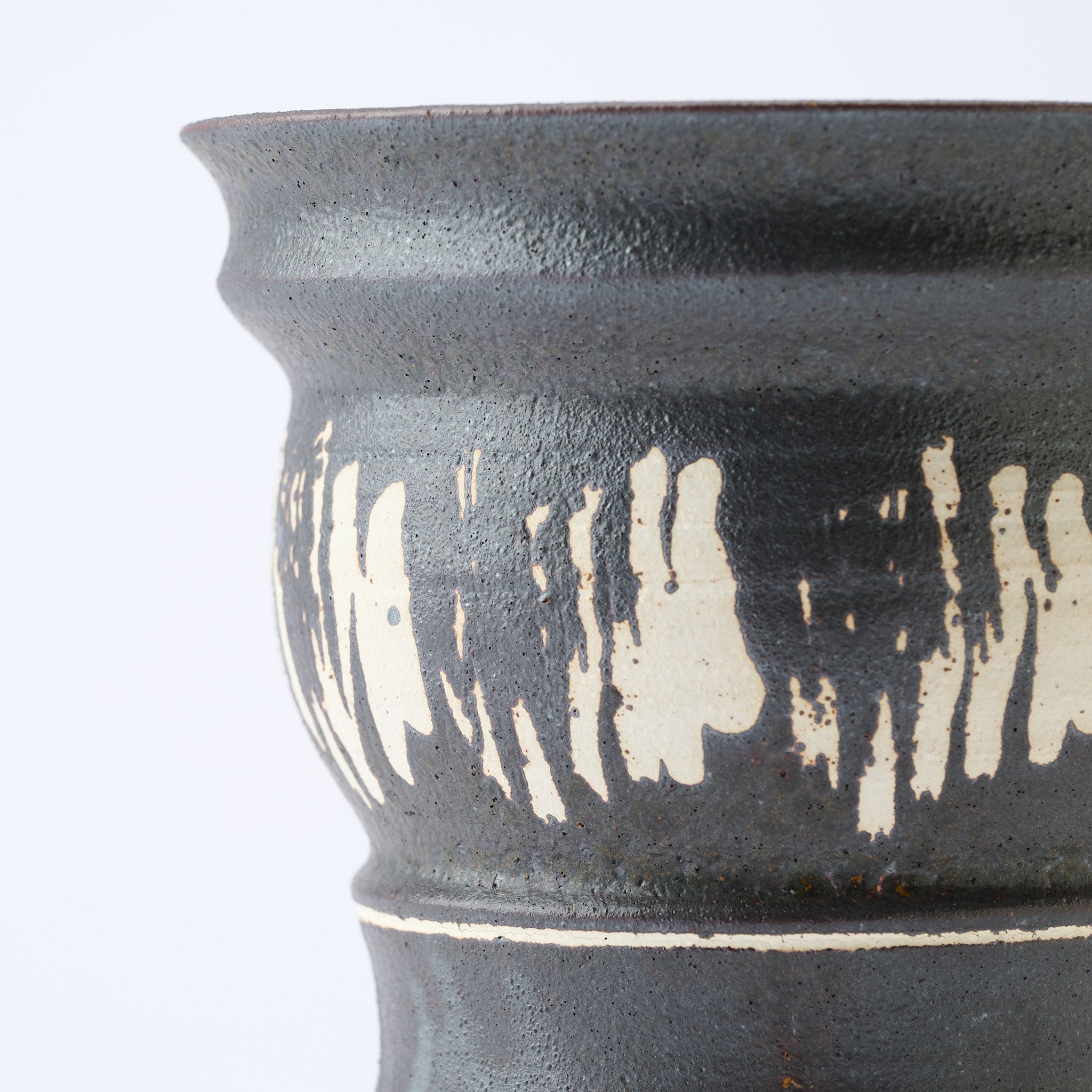 Torch White Inlay on Black Plant Pot 4.7 In